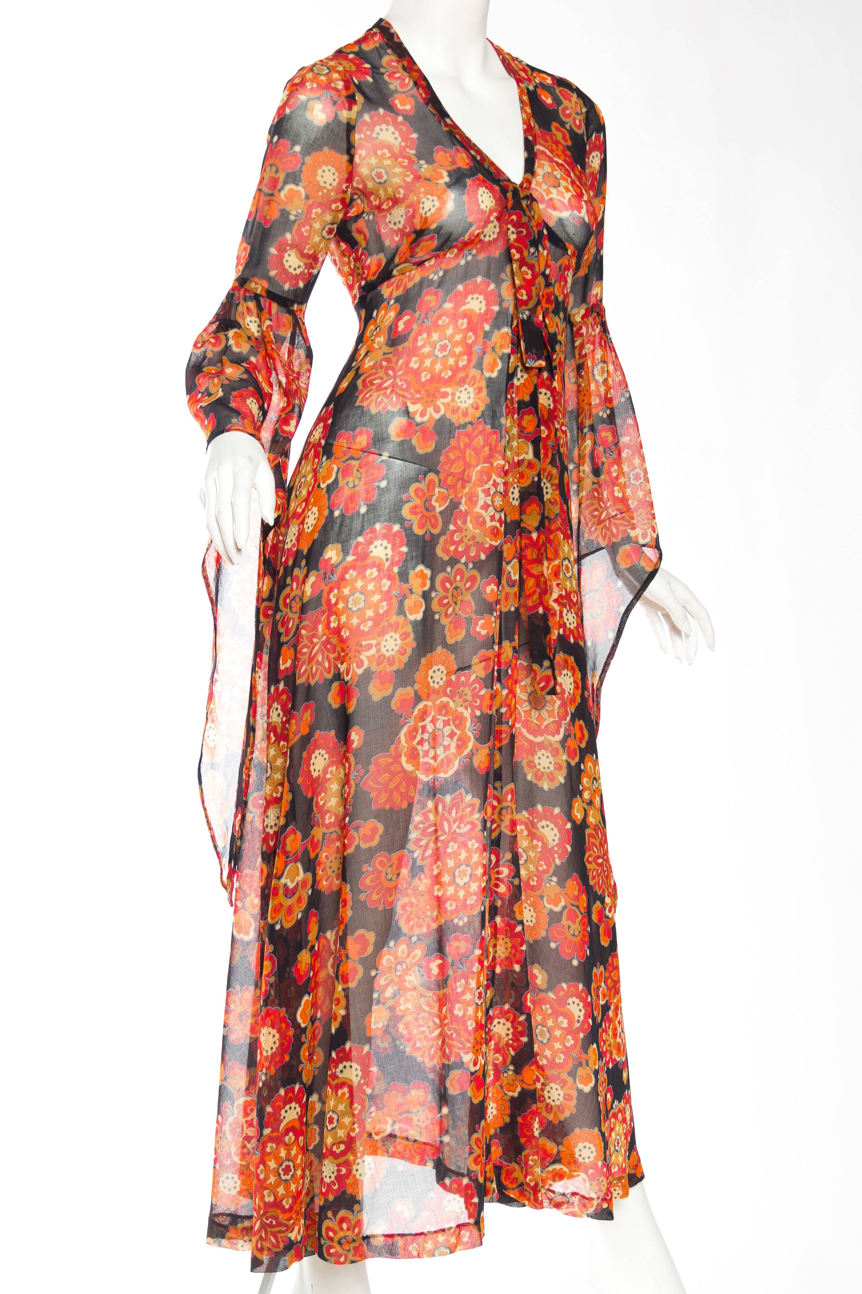 1960s/ 1970s Lee Bender Bus Stop Sheer Psycadellic Floral Dress In Excellent Condition In New York, NY