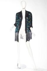 1920s Sheer Silk Velvet Kimono Jacket with Fringe