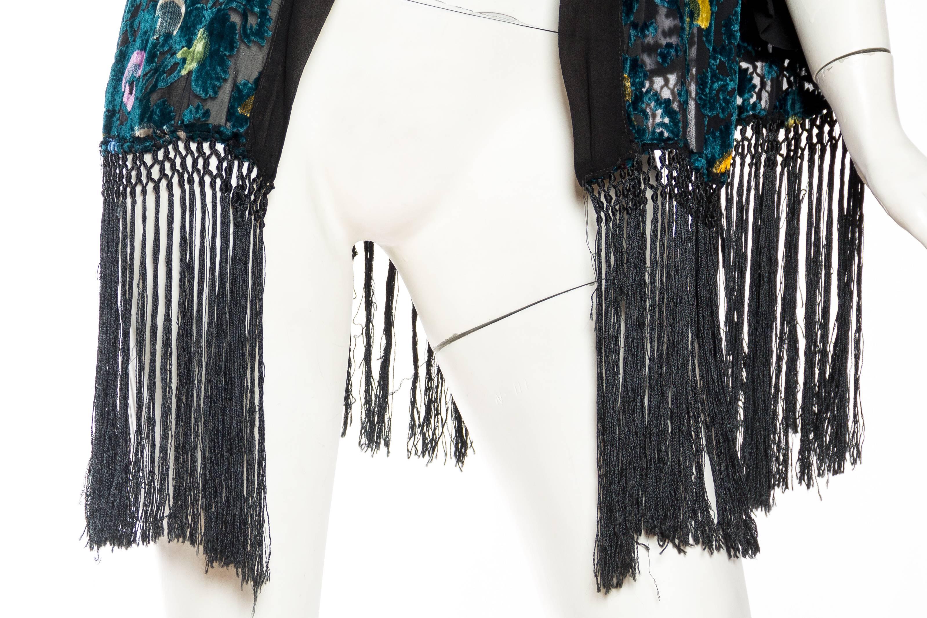 1920s Sheer Silk Velvet Kimono Jacket with Fringe 1
