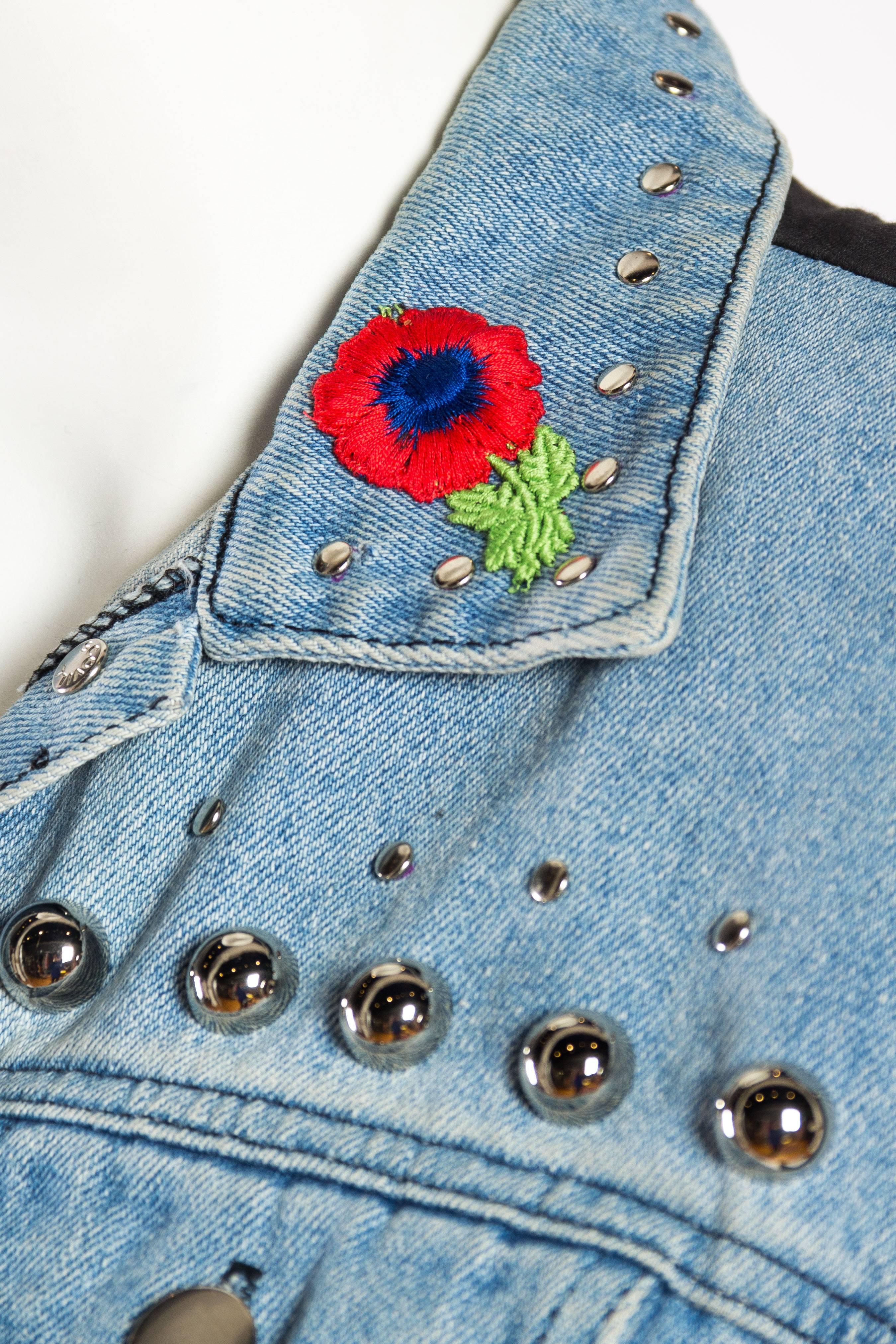 Women's MORPHEW COLLECTION Cotton Chrome Studded Denim Jacket With Embroidery & Beaded 