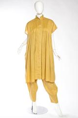 1980S ISSEY MIYAKE Mustard Yellow Linen Tunic & Pants Ensemble