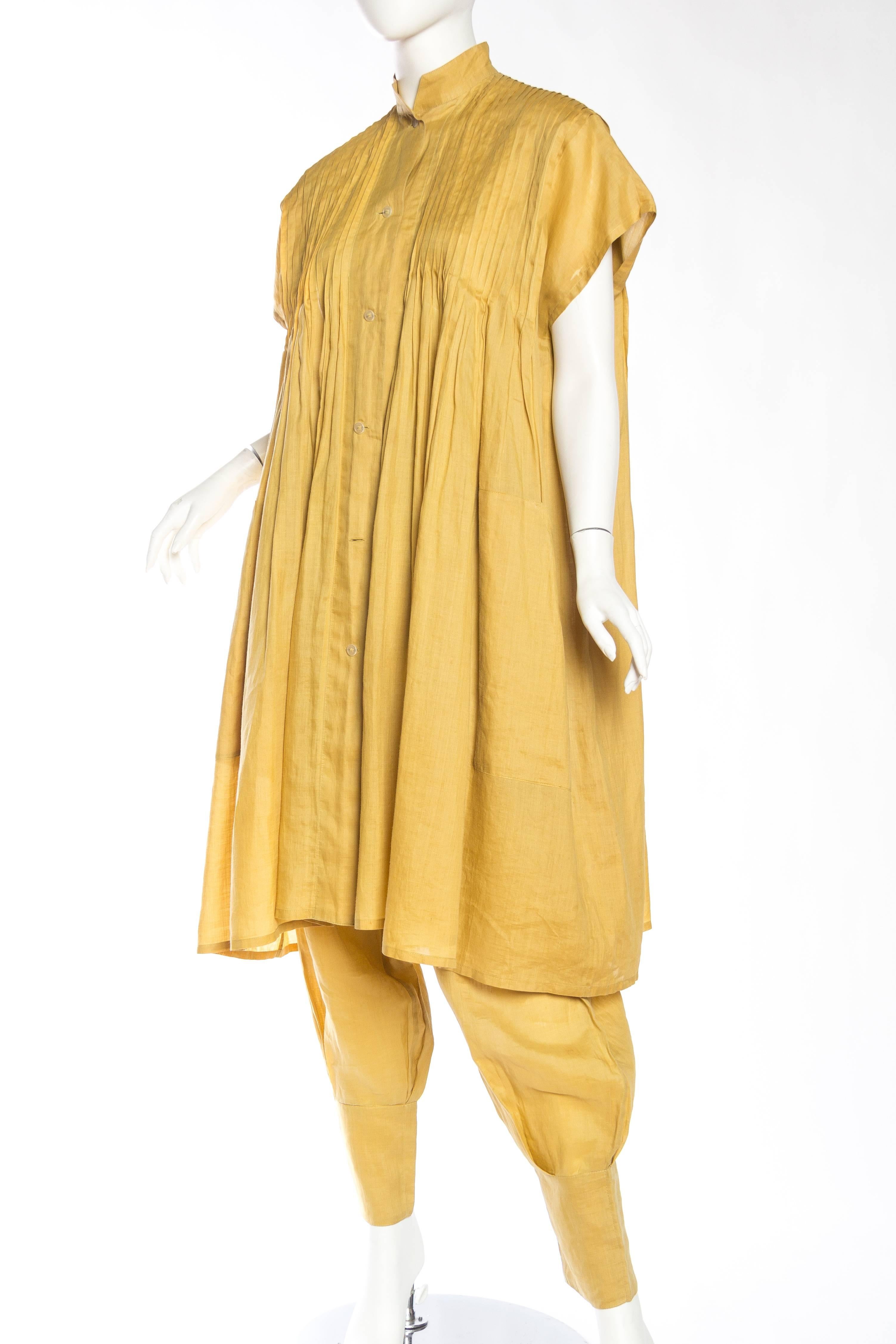 Women's 1980S ISSEY MIYAKE Mustard Yellow Linen Tunic & Pants Ensemble