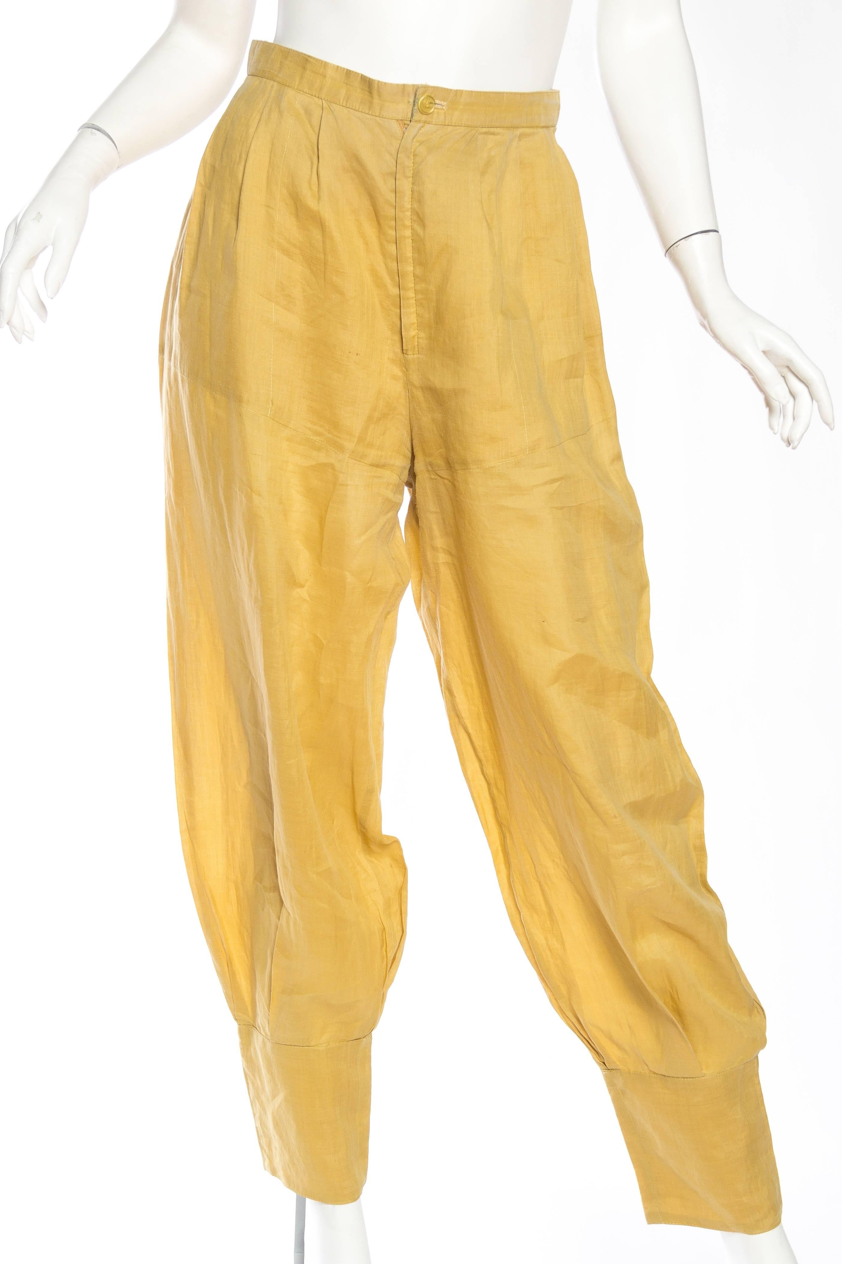 1980S ISSEY MIYAKE Mustard Yellow Linen Tunic & Pants Ensemble 4