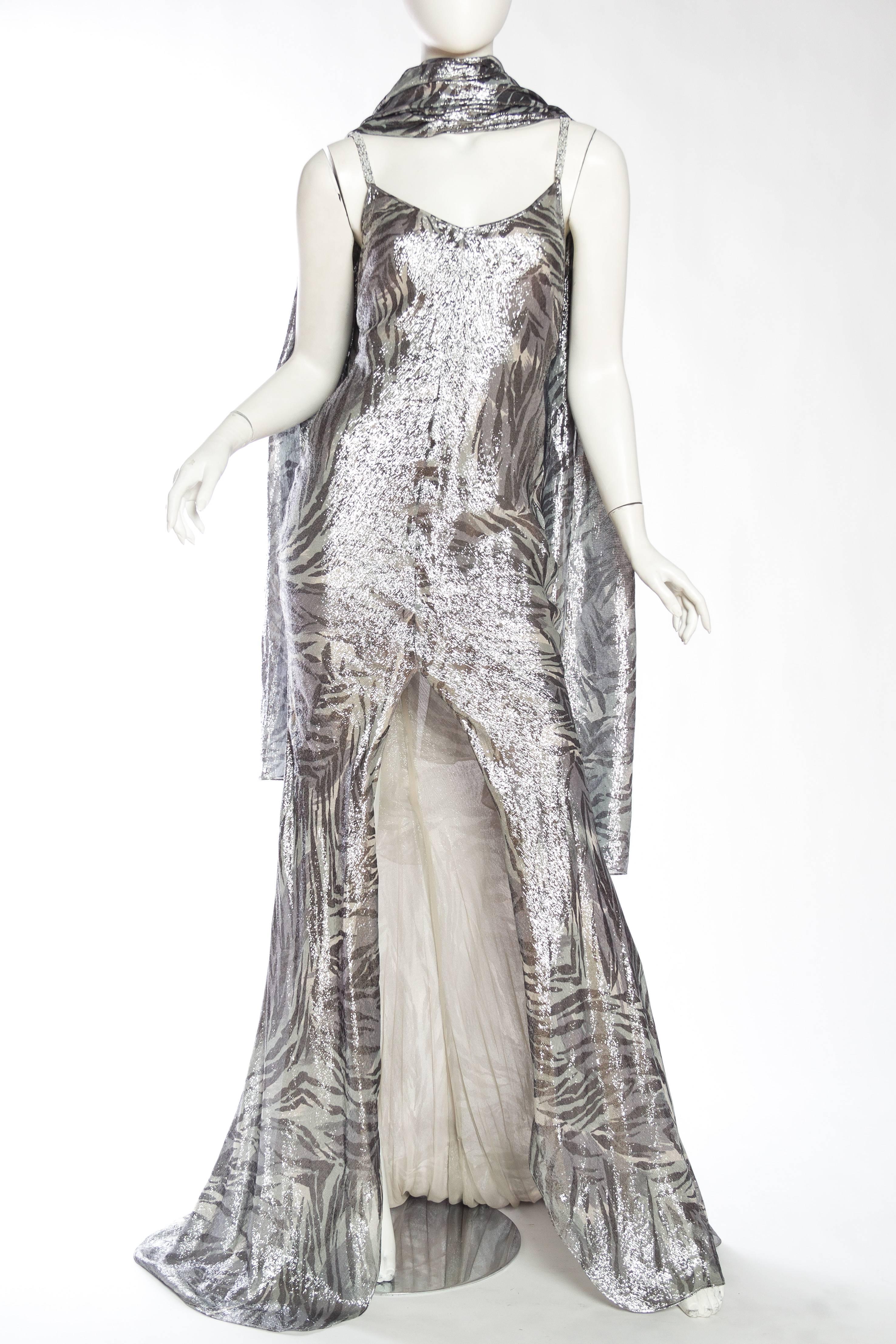 Women's Backless Roberto Cavalli Trained Silver Lamé Gown