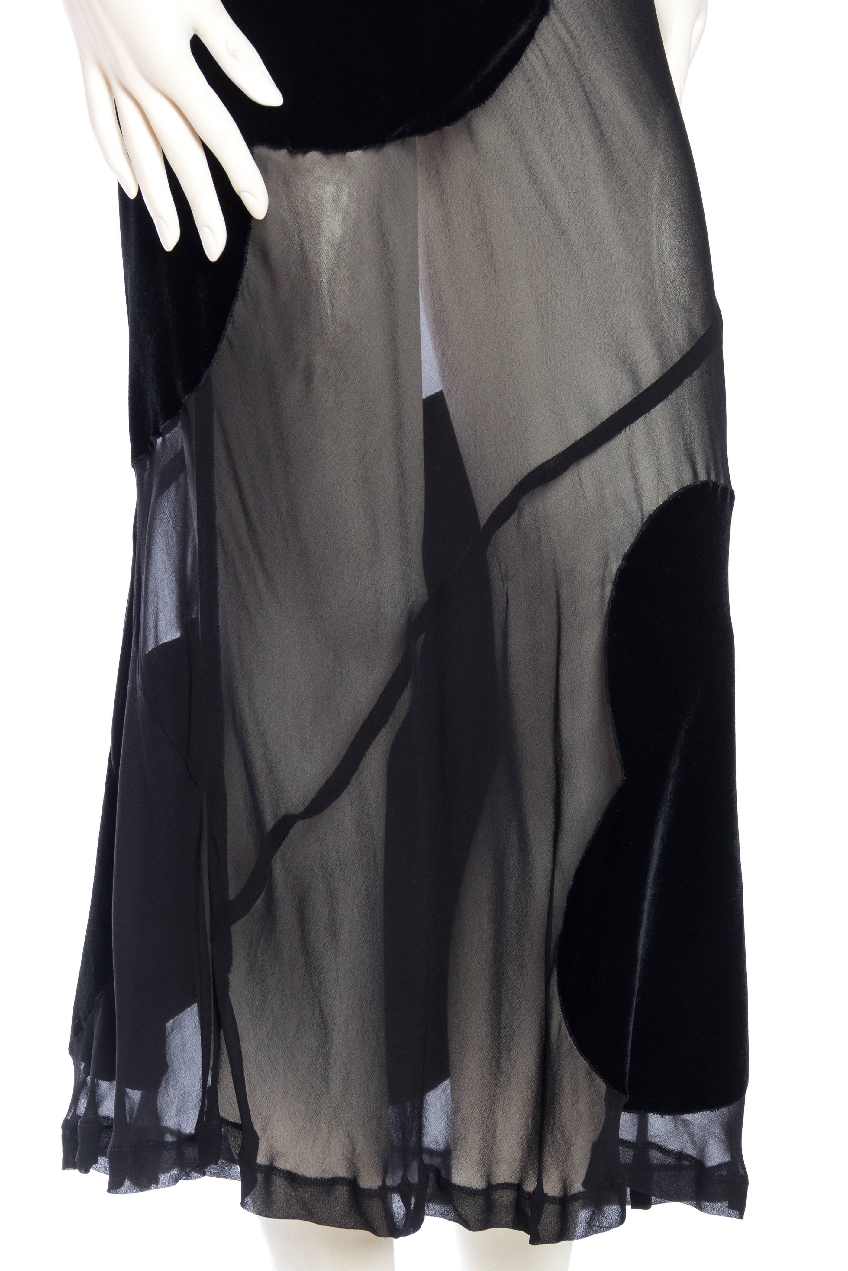 1990S COMME DES GARCONS Black Rayon & Silk Sheer Chiffon Bias Maxi Skirt With V 2