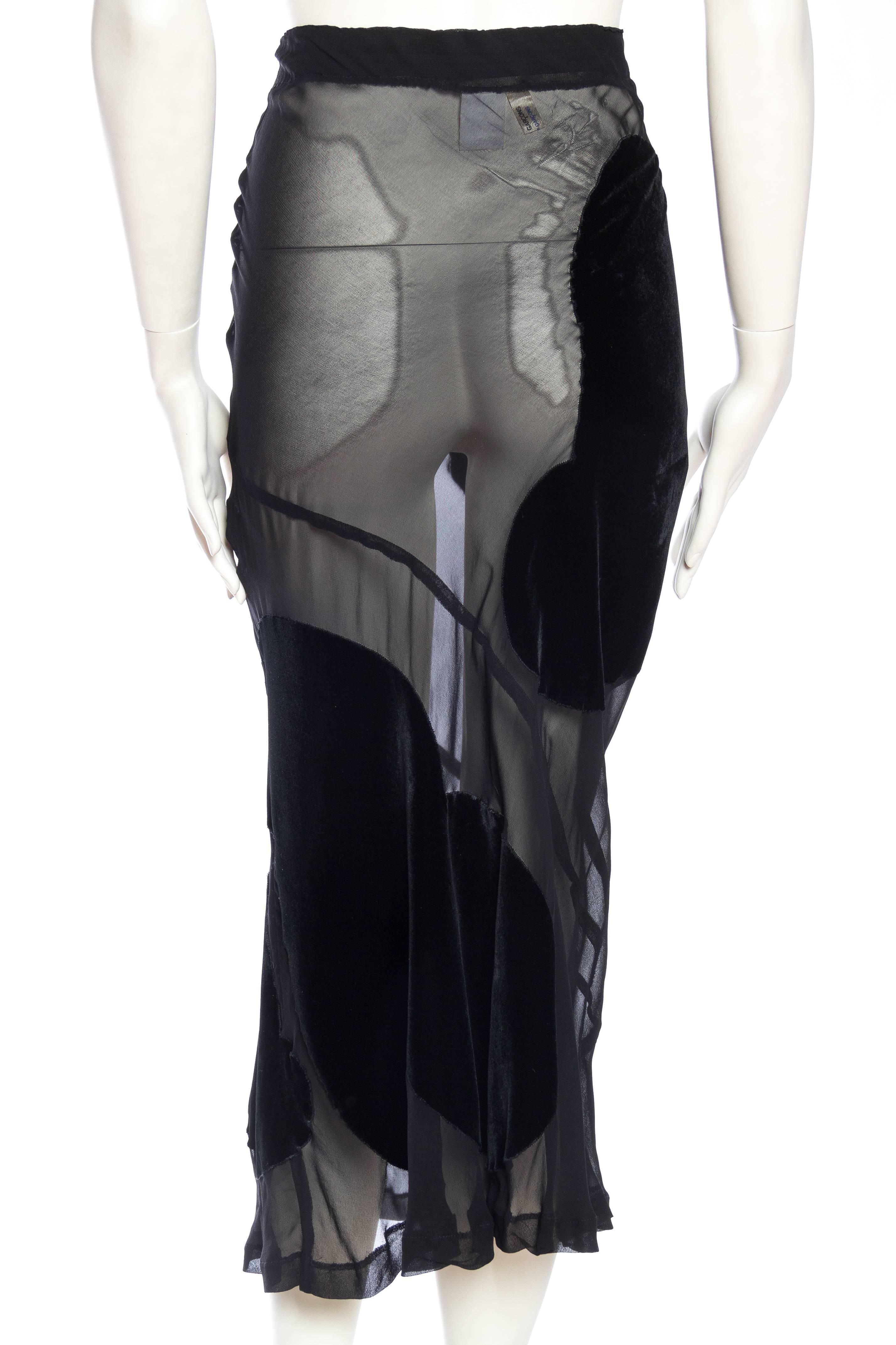 Women's 1990S COMME DES GARCONS Black Rayon & Silk Sheer Chiffon Bias Maxi Skirt With V