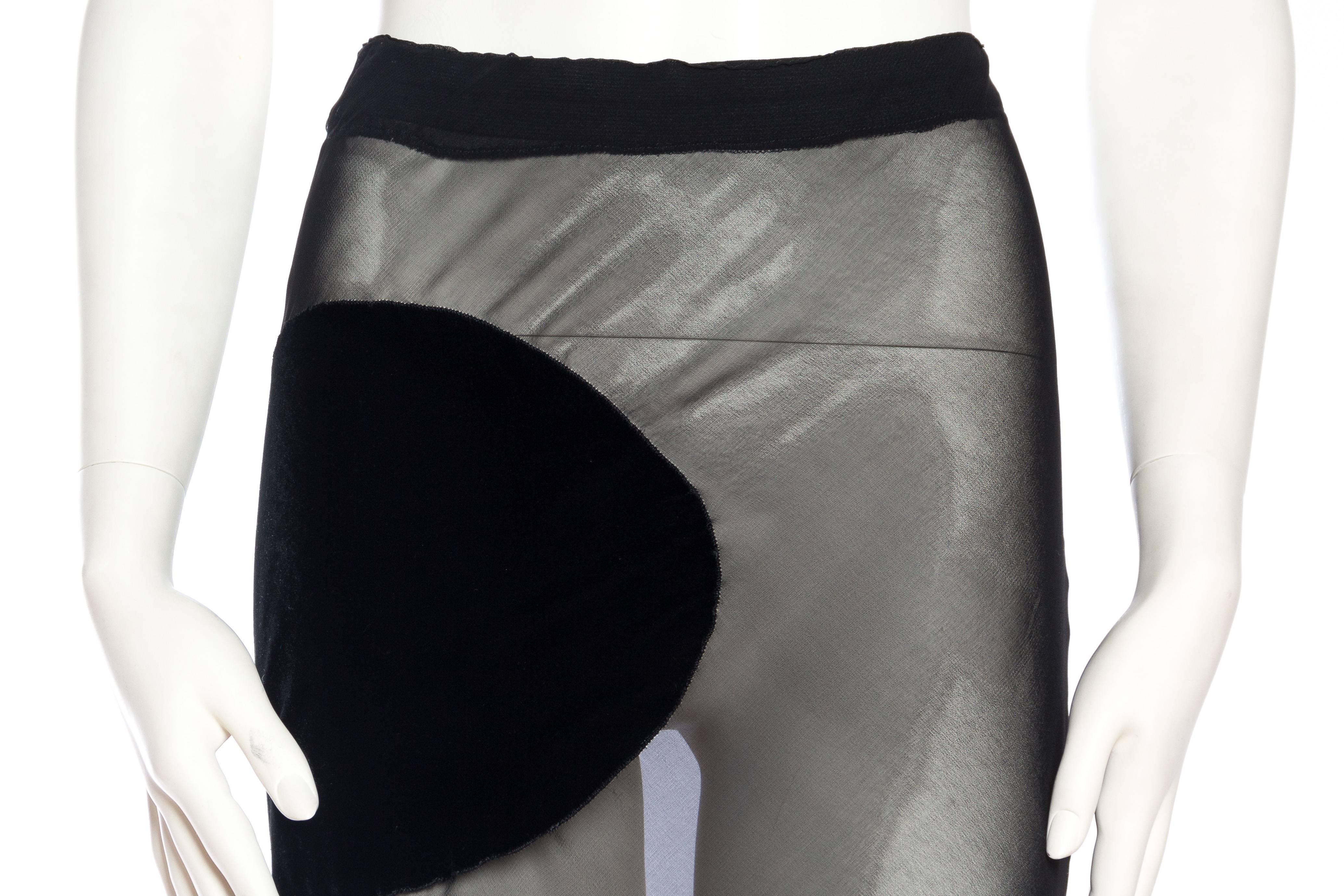 1990S COMME DES GARCONS Black Rayon & Silk Sheer Chiffon Bias Maxi Skirt With V 1