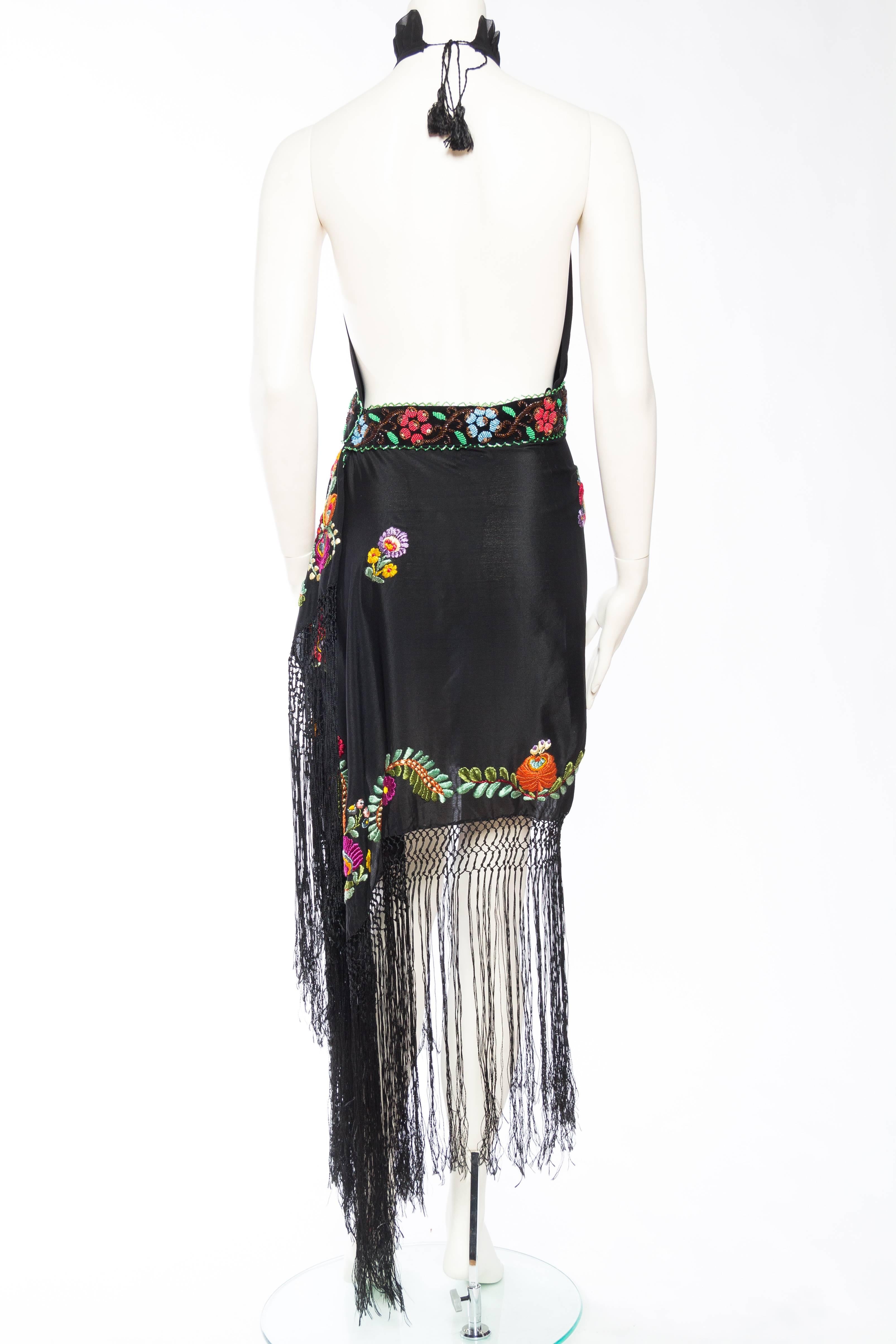 Women's Beaded and Embroidered Bohemian Halter Dress With Fringe