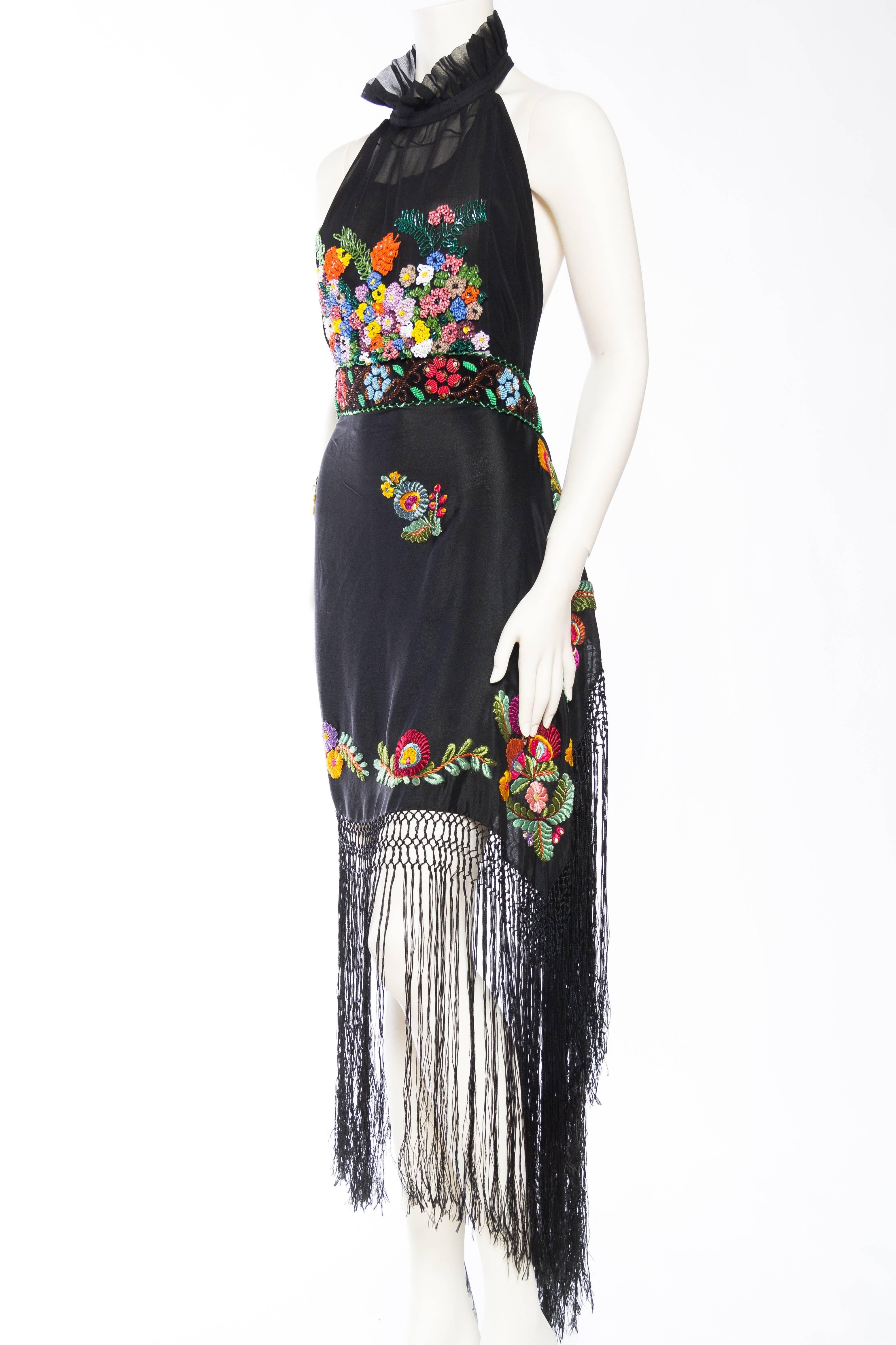 Beaded and Embroidered Bohemian Halter Dress With Fringe In Good Condition In New York, NY