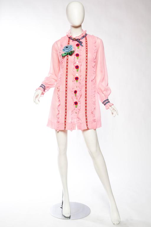 Gucci Style 1960s BabyDoll Dress with Embroidery and Bows at 1stDibs