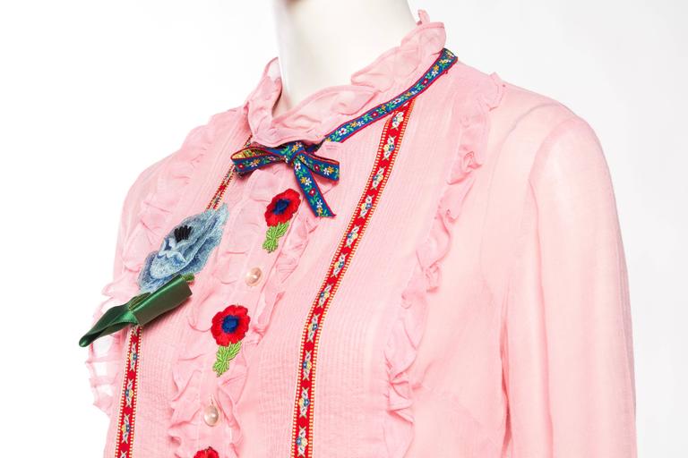 Gucci Style 1960s BabyDoll Dress with Embroidery and Bows at 1stDibs