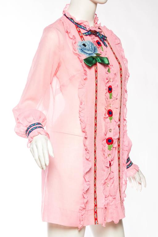 Gucci Style 1960s BabyDoll Dress with Embroidery and Bows at 1stDibs