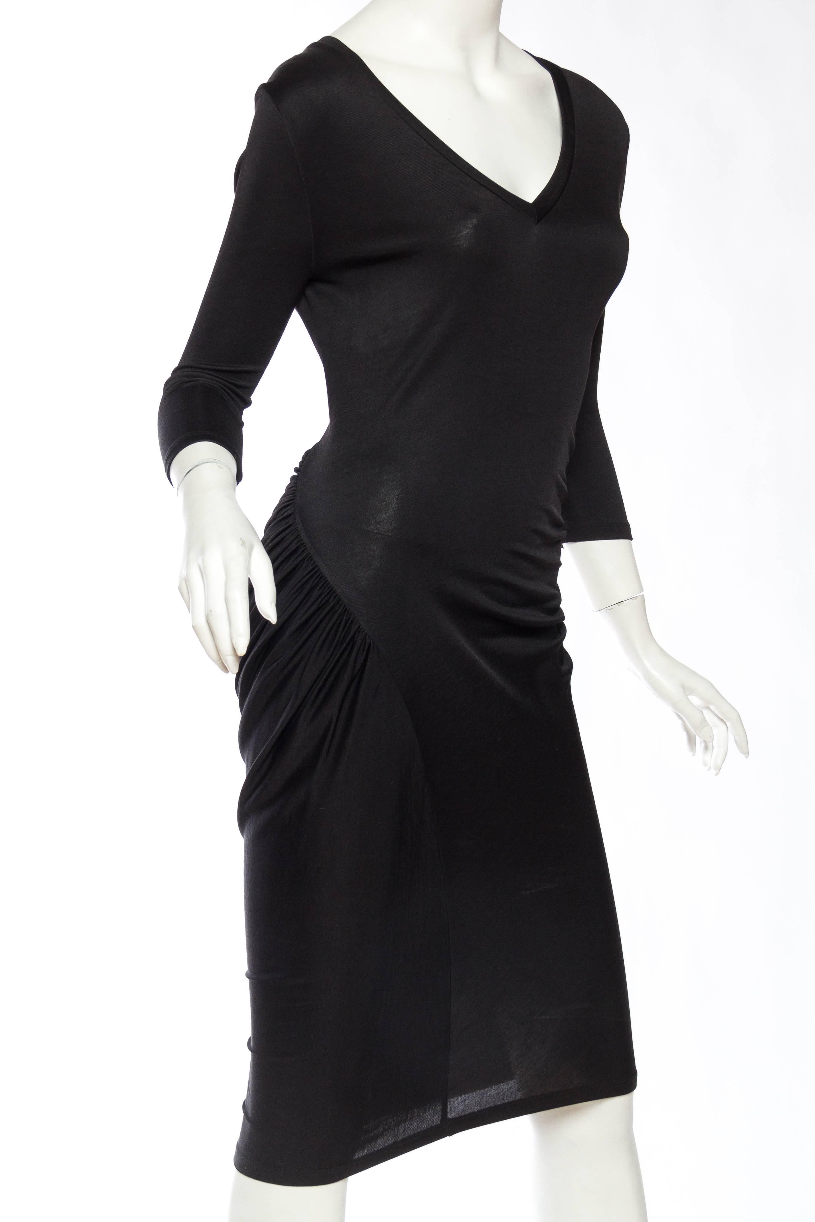 2000S ALEXANDER MCQUEEN Black Viscose Jersey Mcq Slinky 3/4 Sleeve Cocktail Dre In Excellent Condition In New York, NY