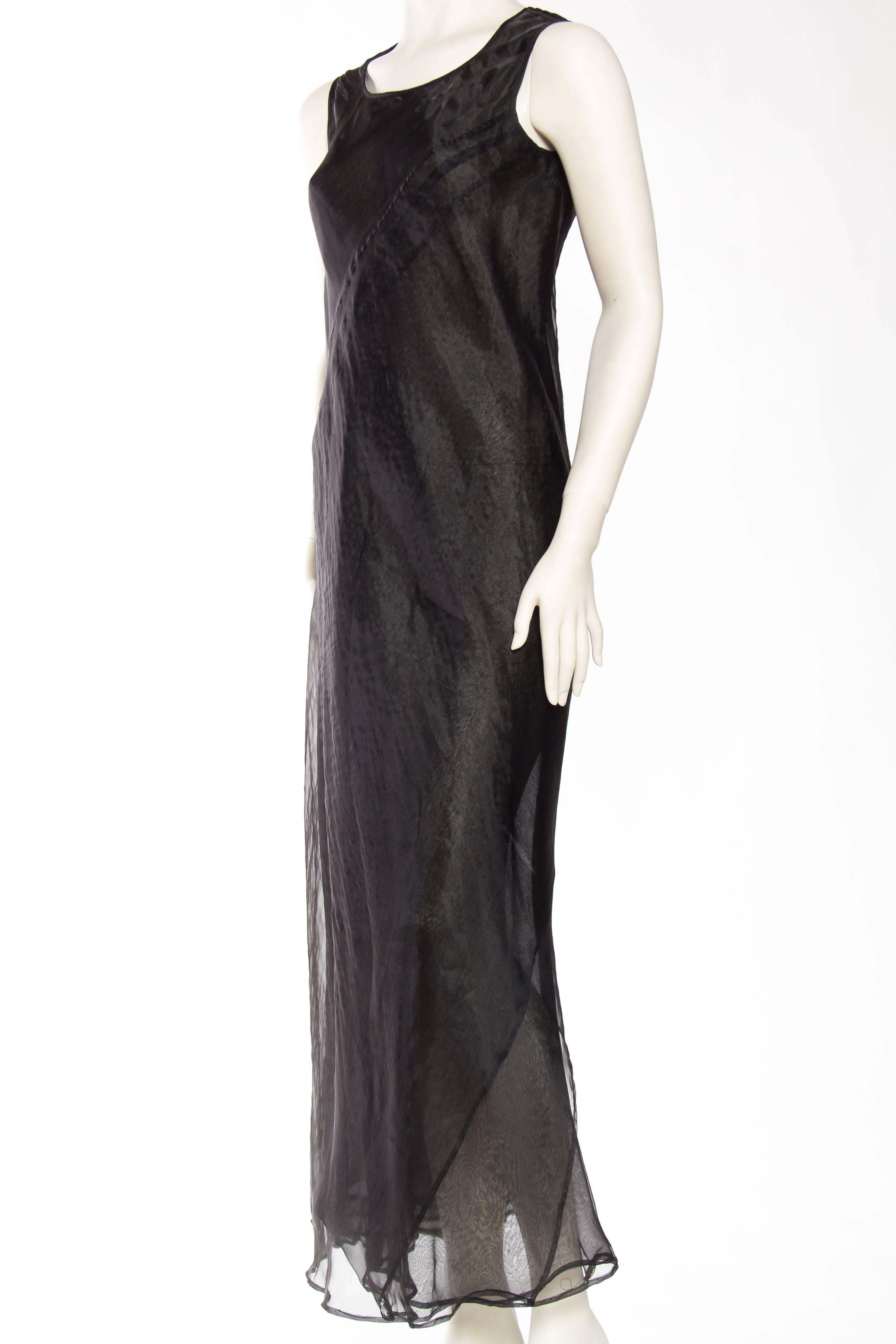 1990S JIL SANDER Black Bias Cut Polyester Organza Sheer Layered Minimal Gown In Excellent Condition In New York, NY