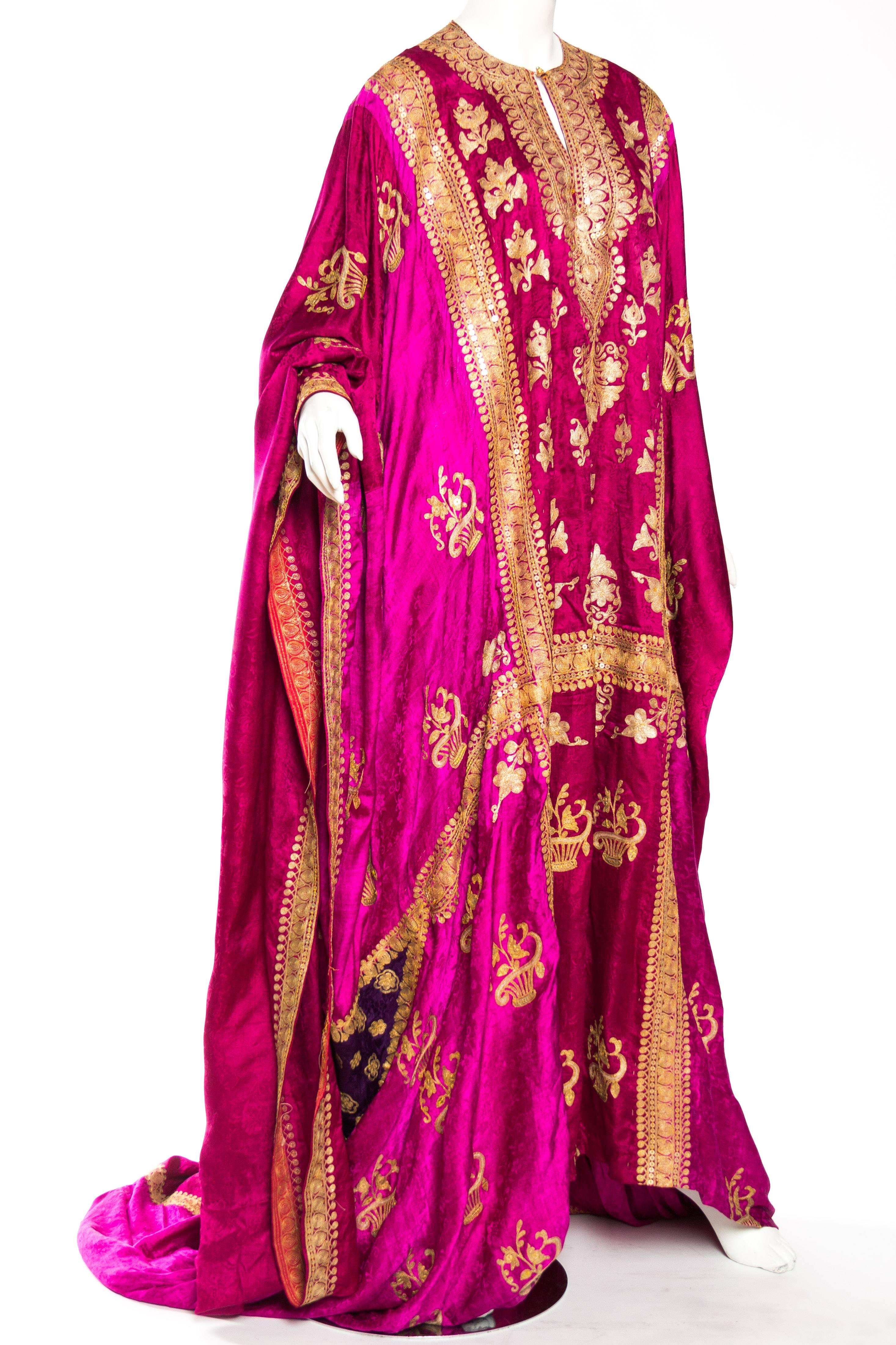 Red Phenomenal Trained Silk Caftan With Elaborate Metal Embroidery Kaftan