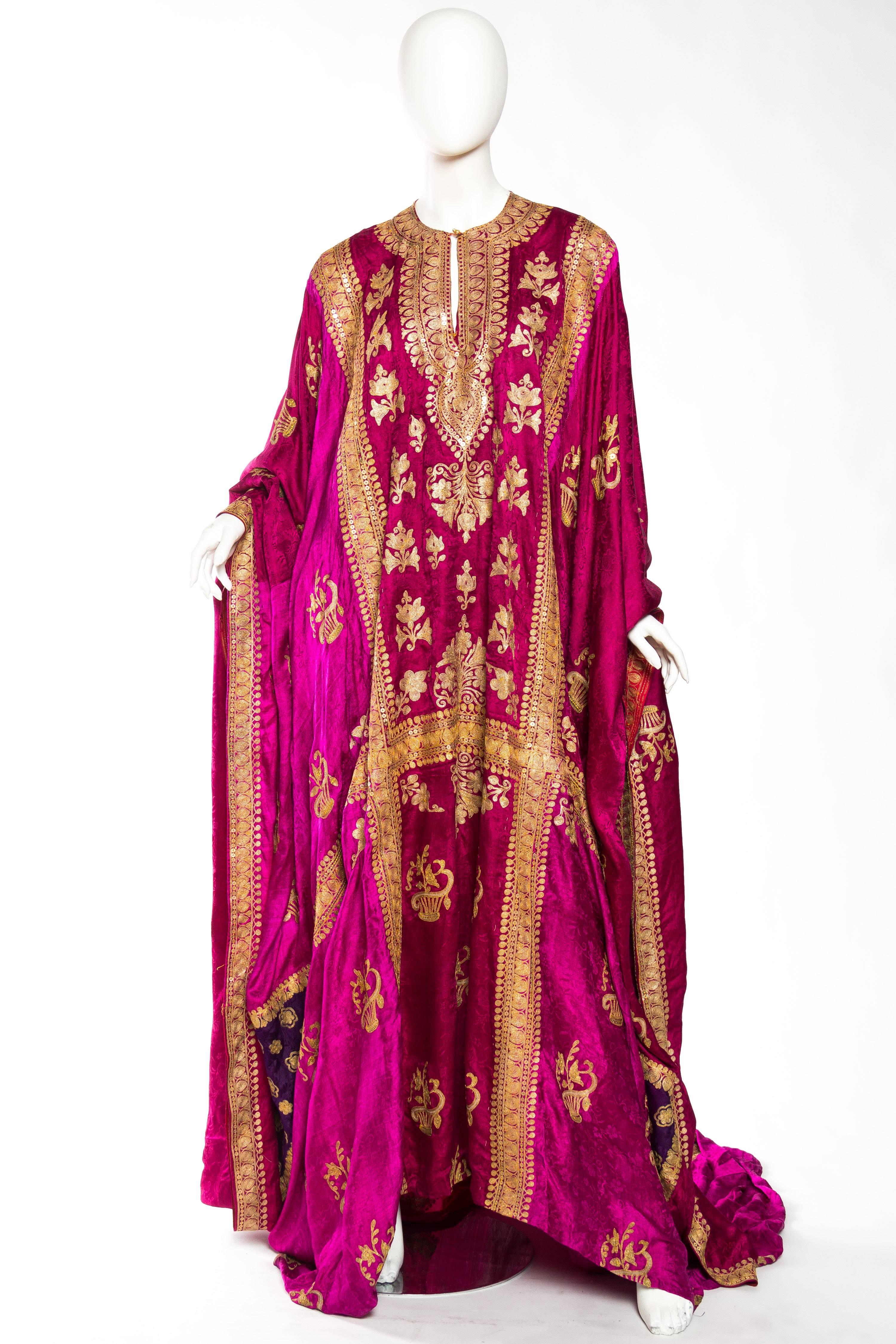 Phenomenal Trained Silk Robe Caftan With Elaborate Metal Embroidery Kaftan