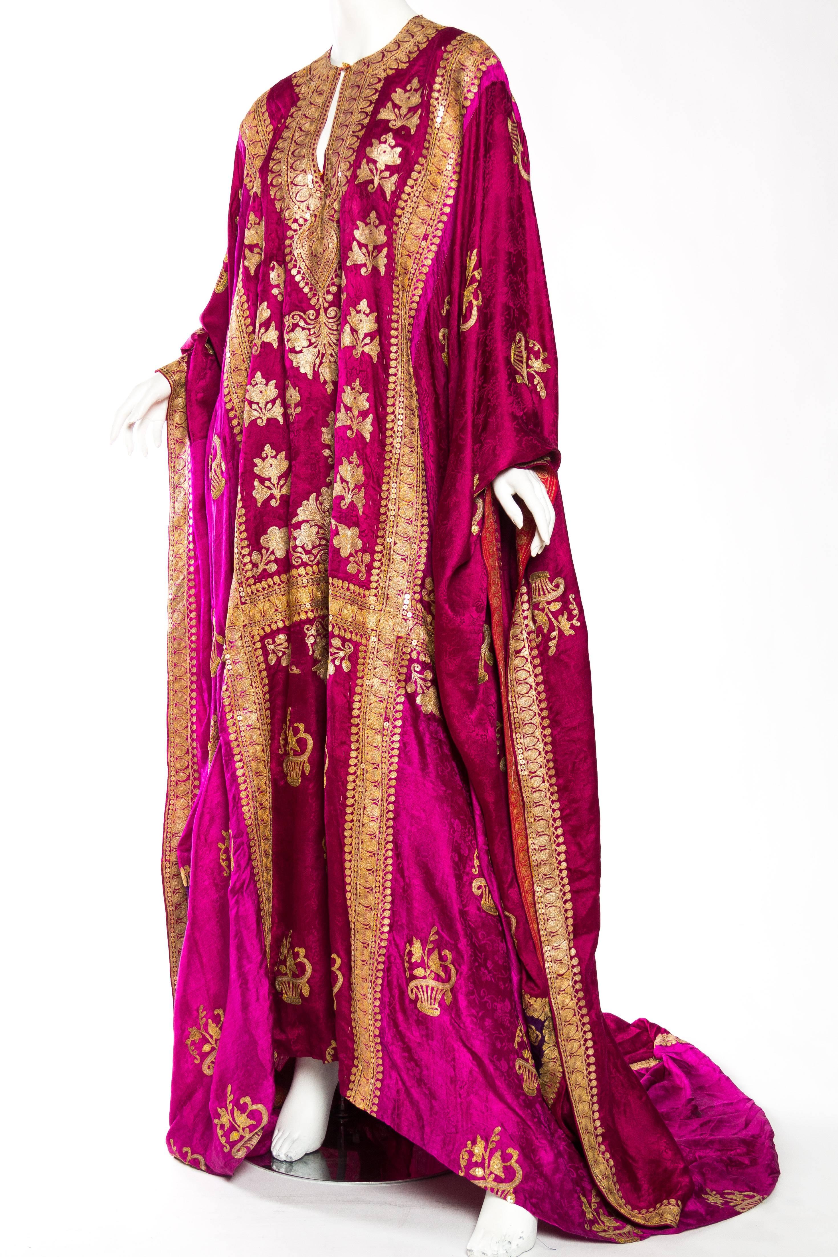 Red Phenomenal Trained Silk Caftan With Elaborate Metal Embroidery Kaftan