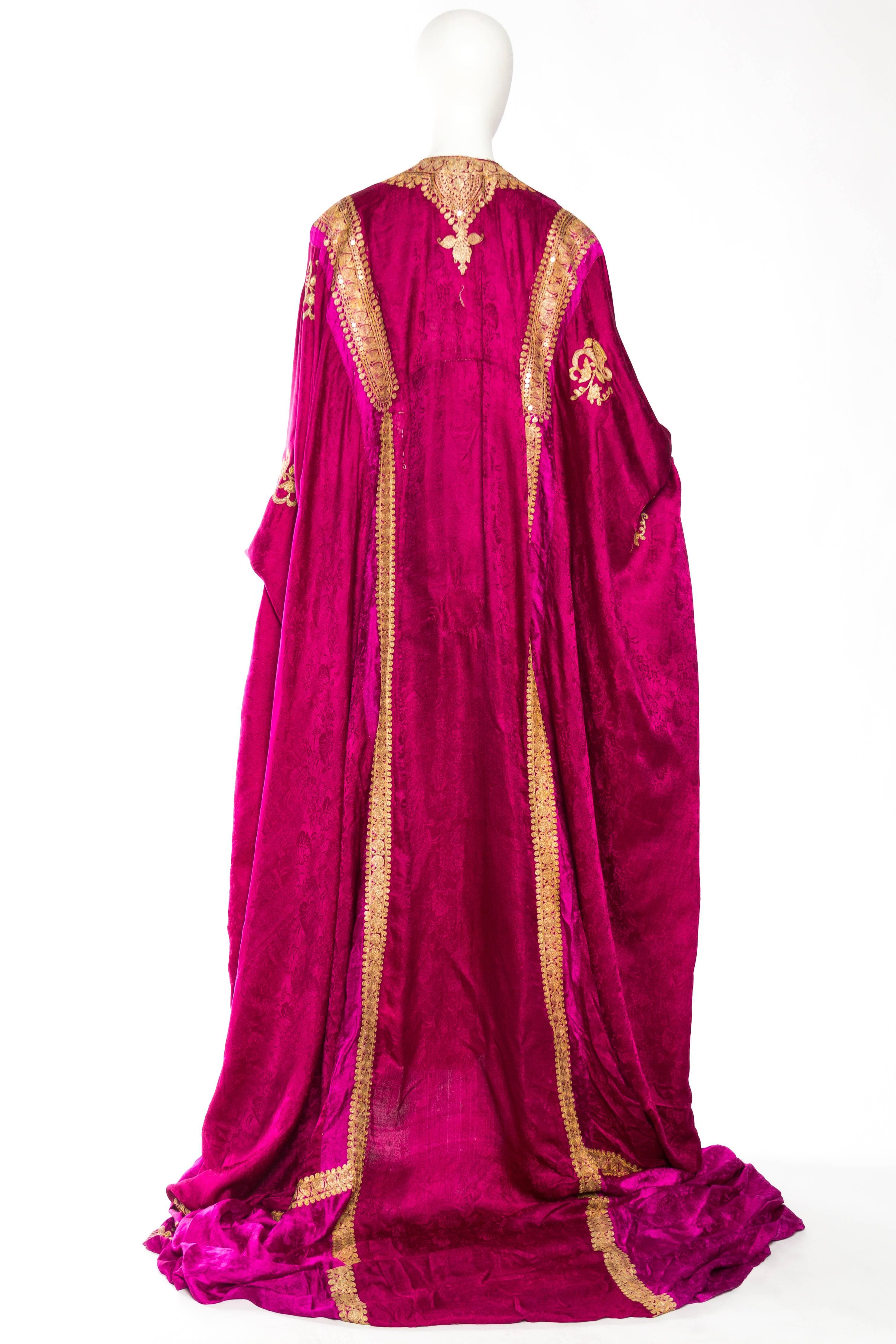 Women's or Men's Phenomenal Trained Silk Caftan With Elaborate Metal Embroidery Kaftan