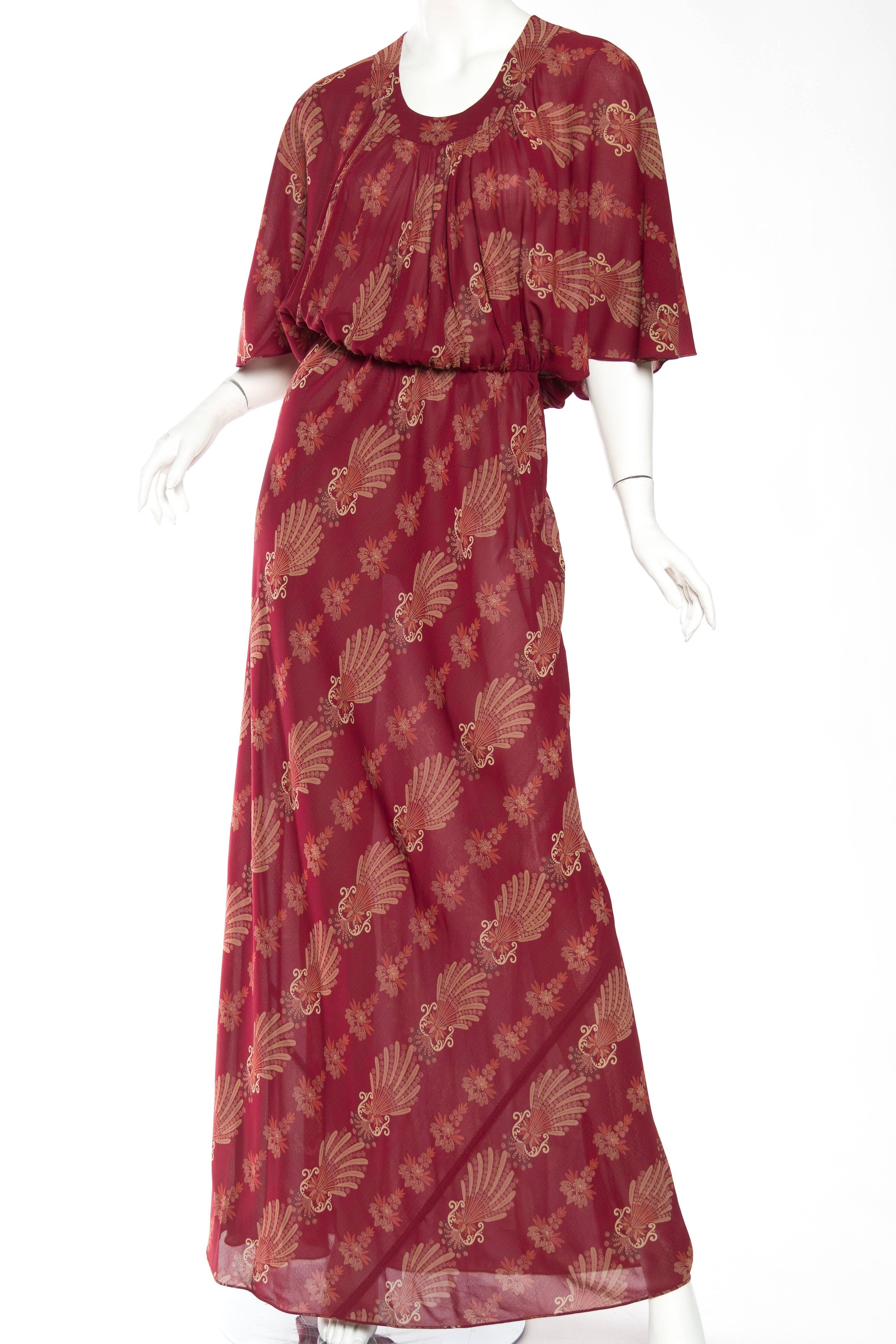 Brown 1970s Italian Silk Chiffon Boho Dress