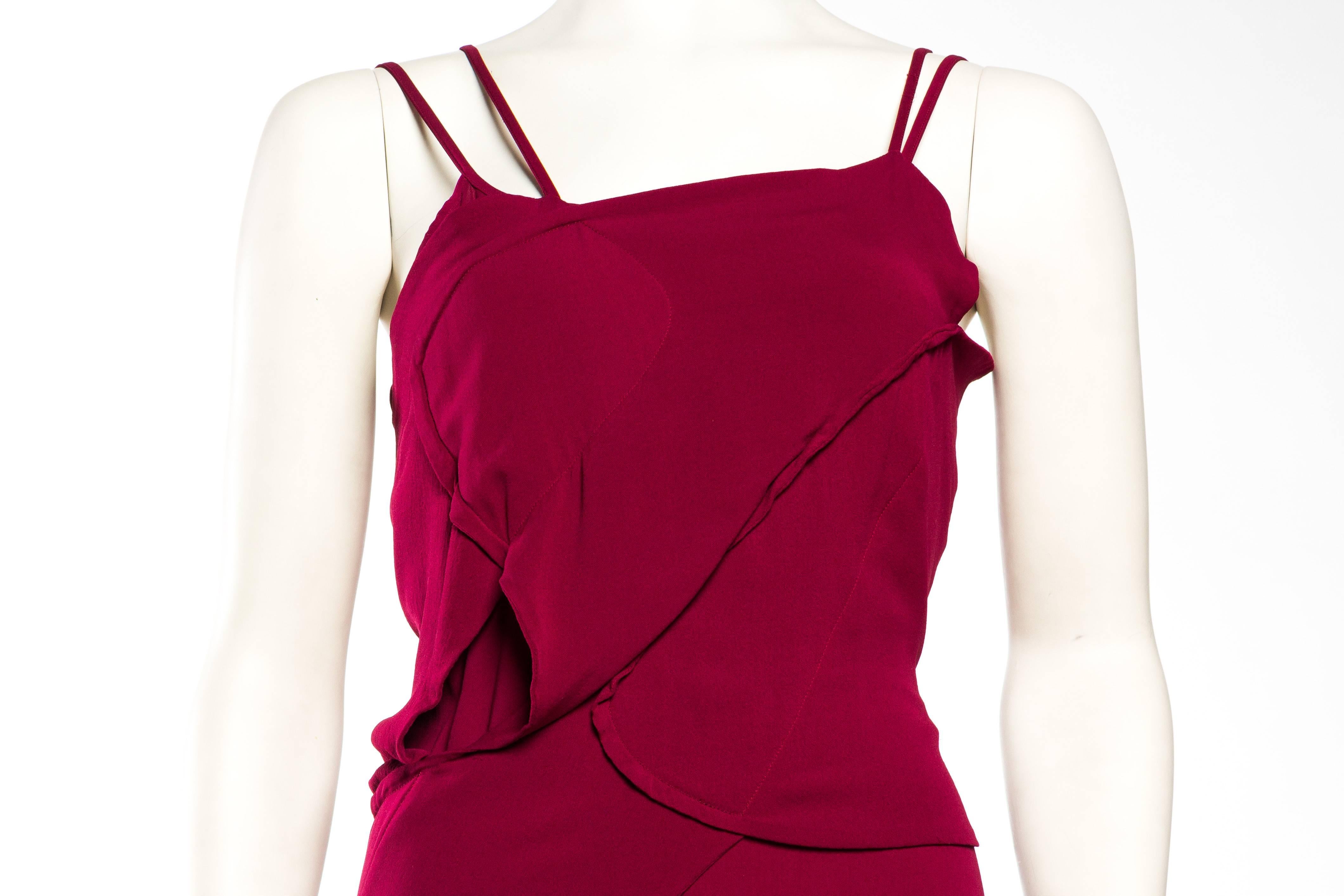Women's 1990S Comme Des Garcons Burgundy Silk Asymmetrically Draped & Layered Slip Dress