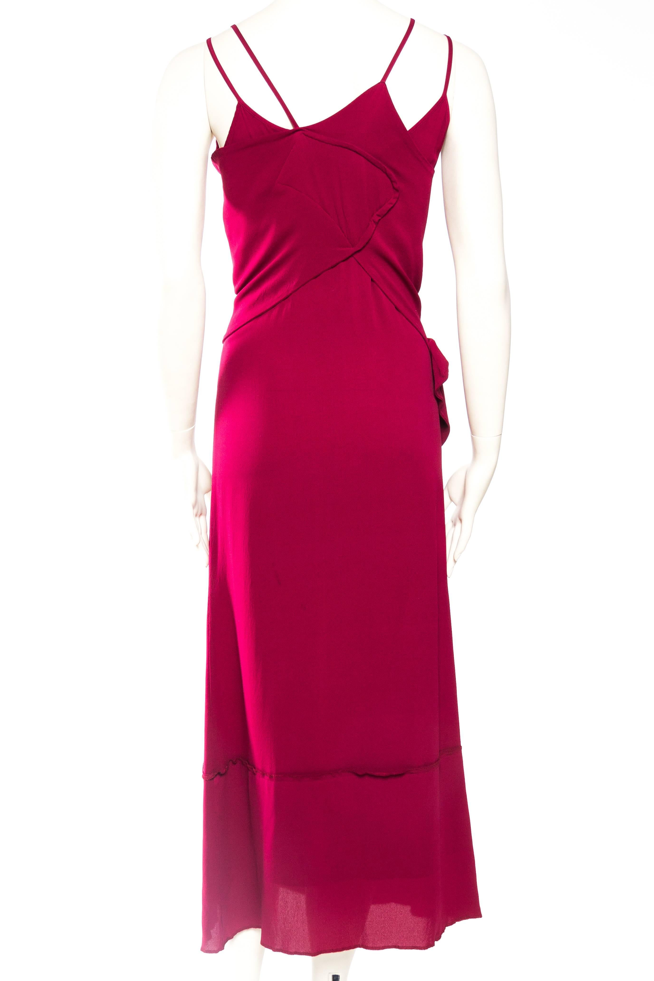 Red 1990S Comme Des Garcons Burgundy Silk Asymmetrically Draped & Layered Slip Dress