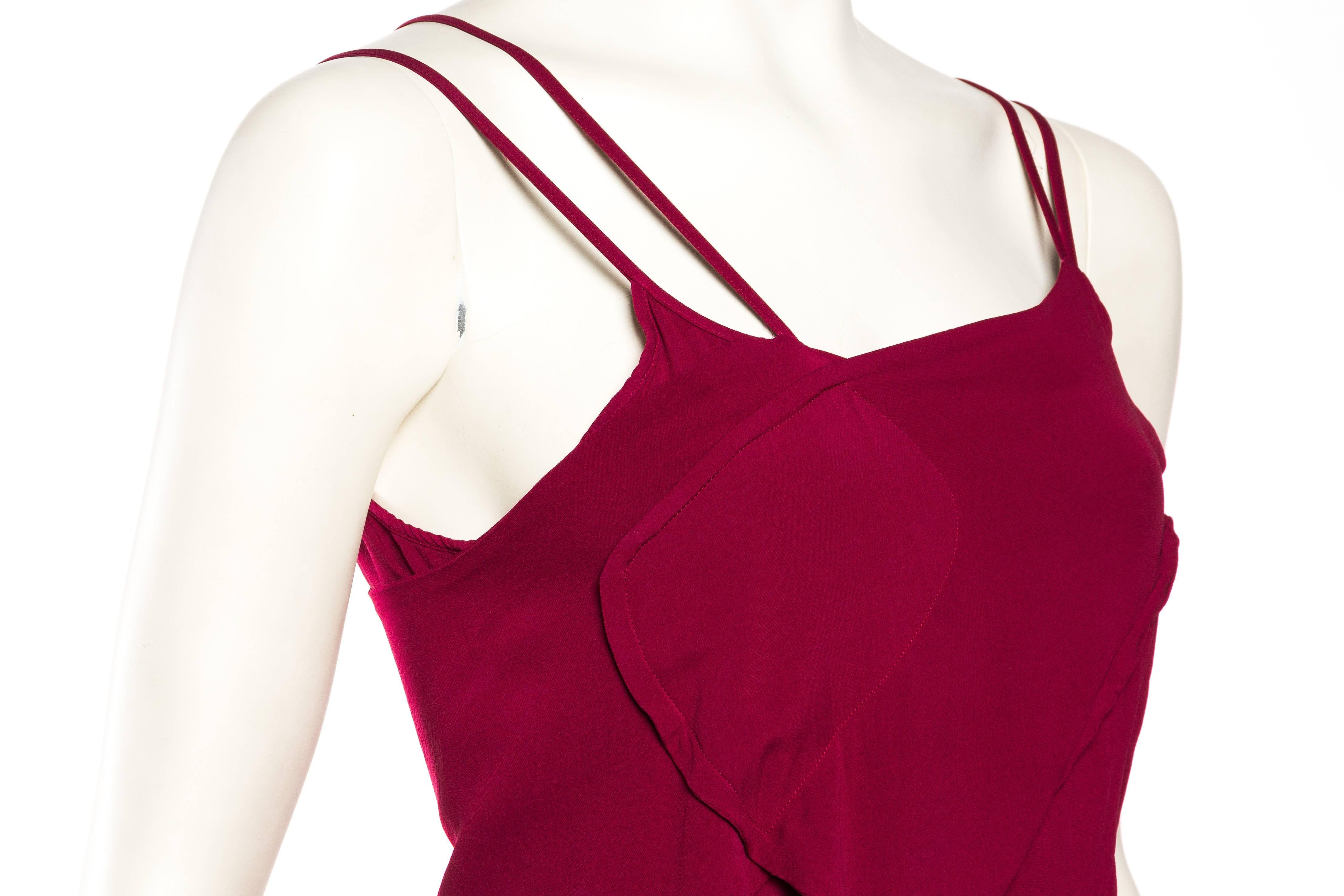 1990S Comme Des Garcons Burgundy Silk Asymmetrically Draped & Layered Slip Dress In Excellent Condition In New York, NY