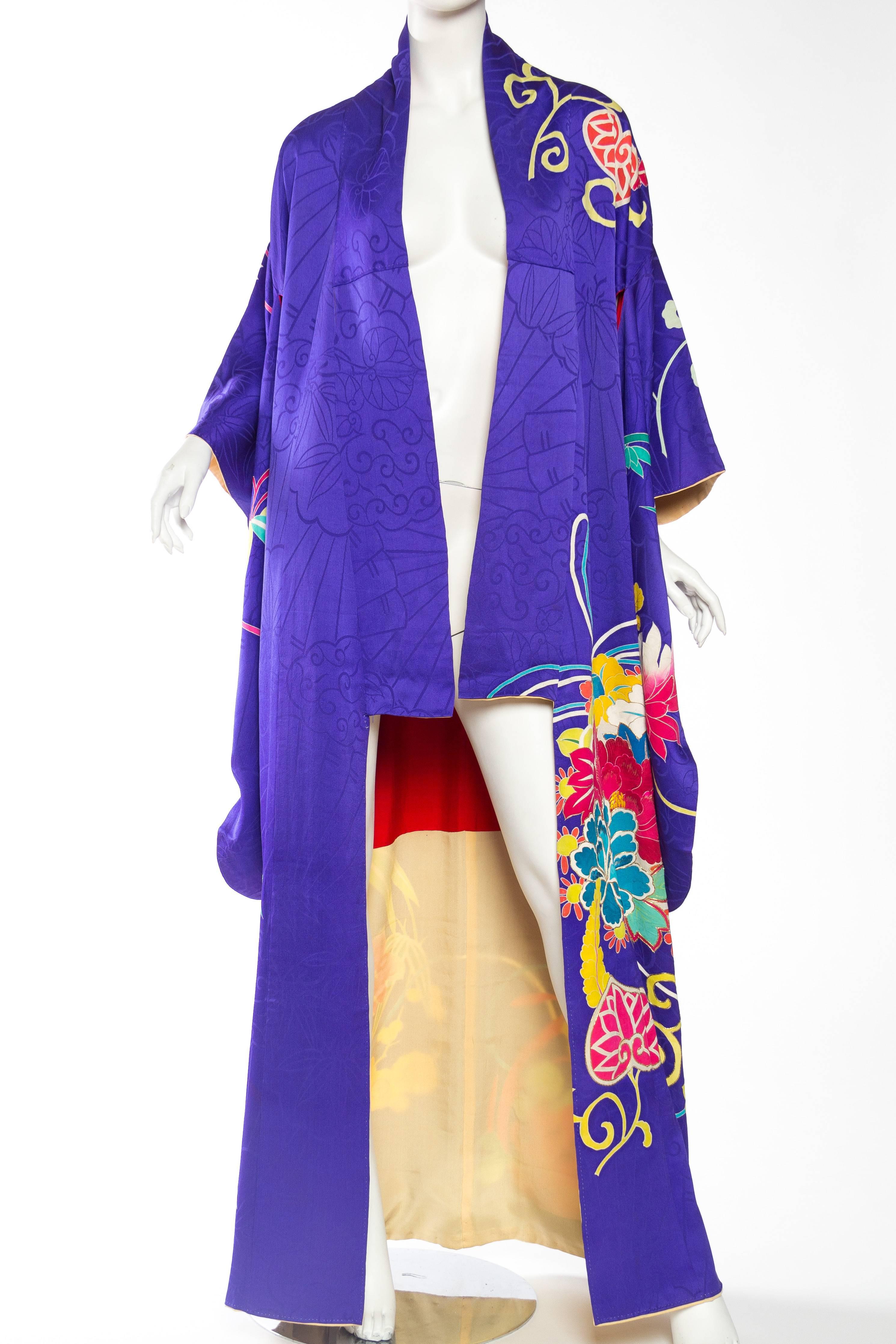 Purple Beautiful Hand-painted and Embroidered Japanese Kimono