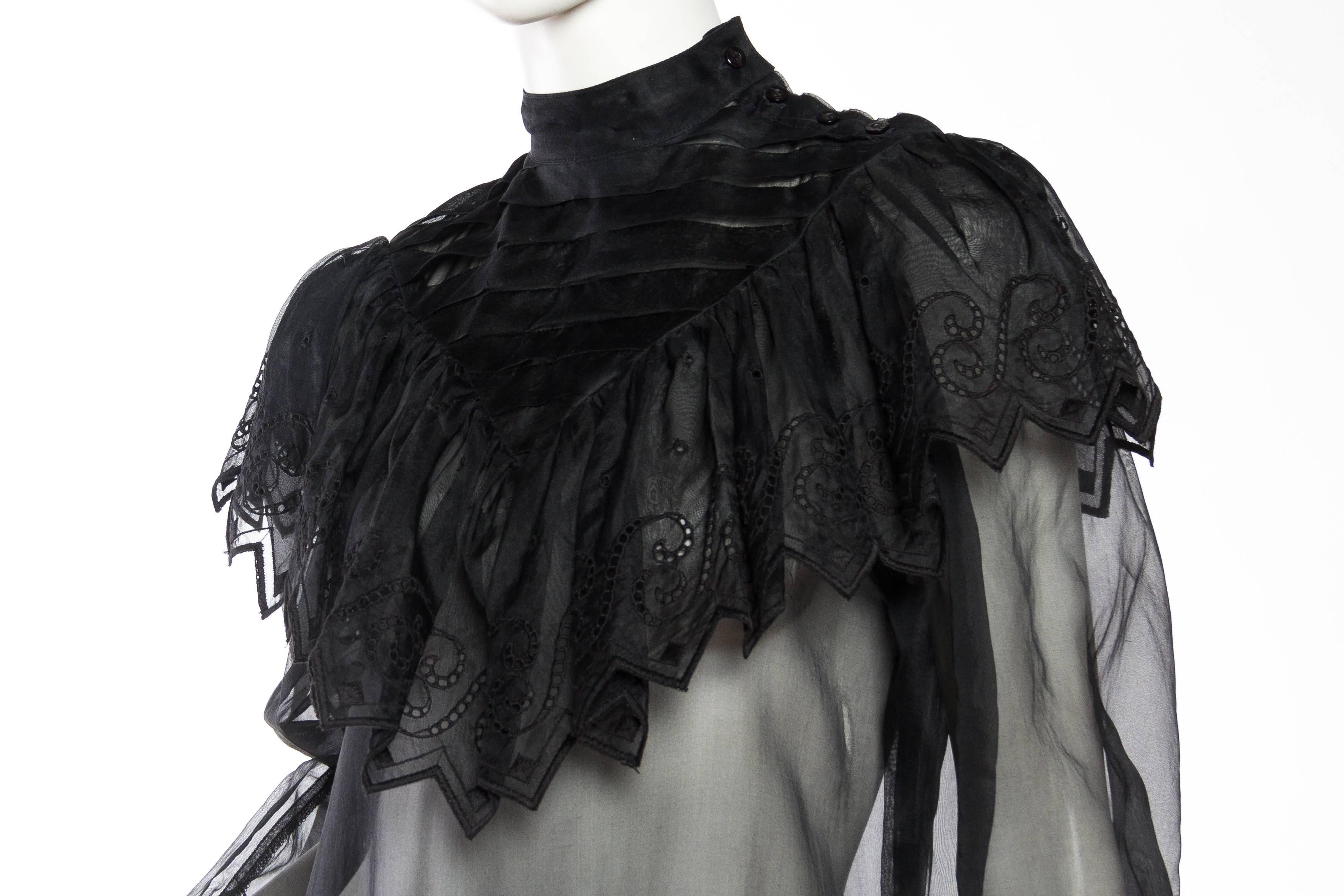 1970s Gucci Style Silk Organza Victorian Inspired Sheer Lace Dress 2
