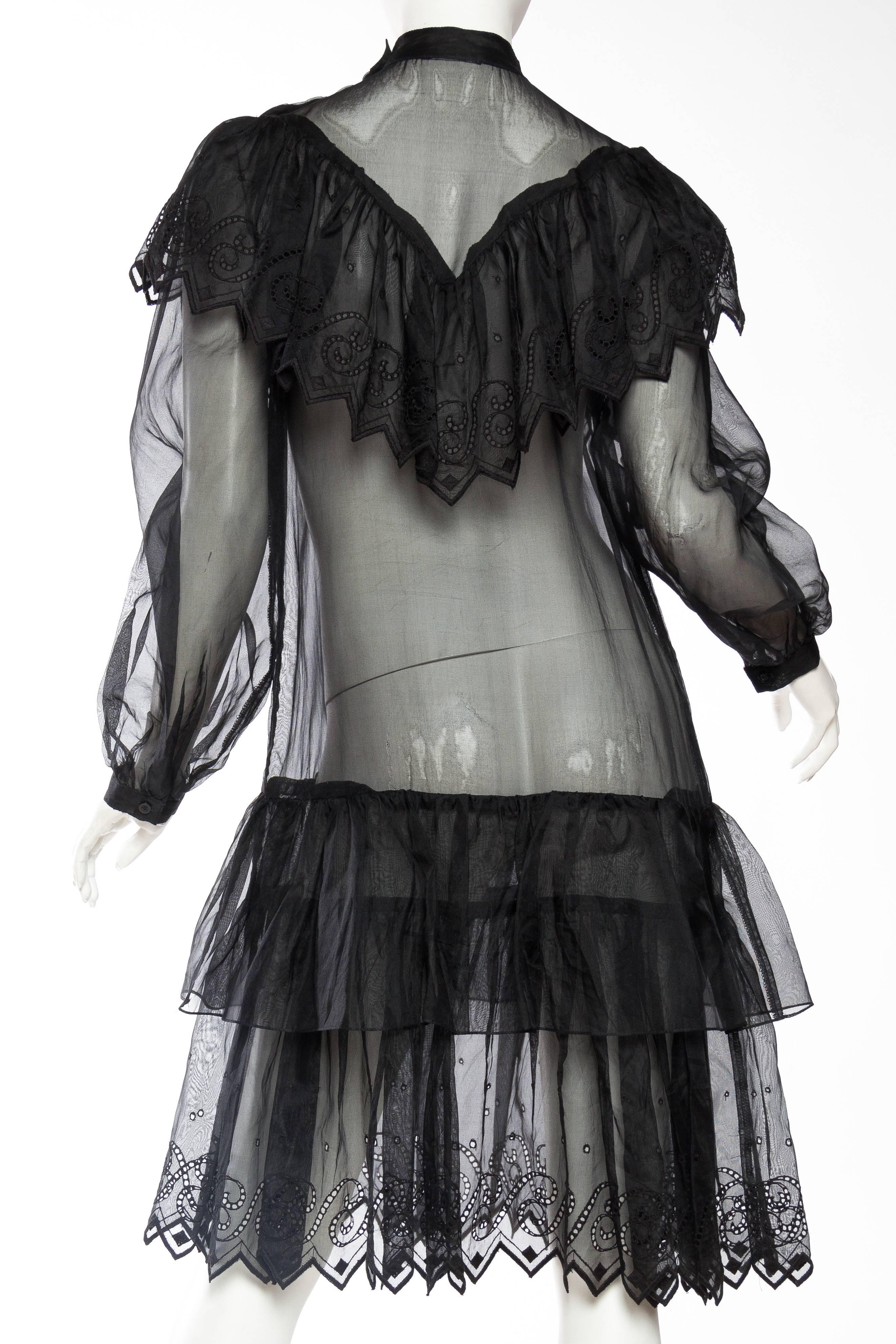 1970s Gucci Style Silk Organza Victorian Inspired Sheer Lace Dress 1
