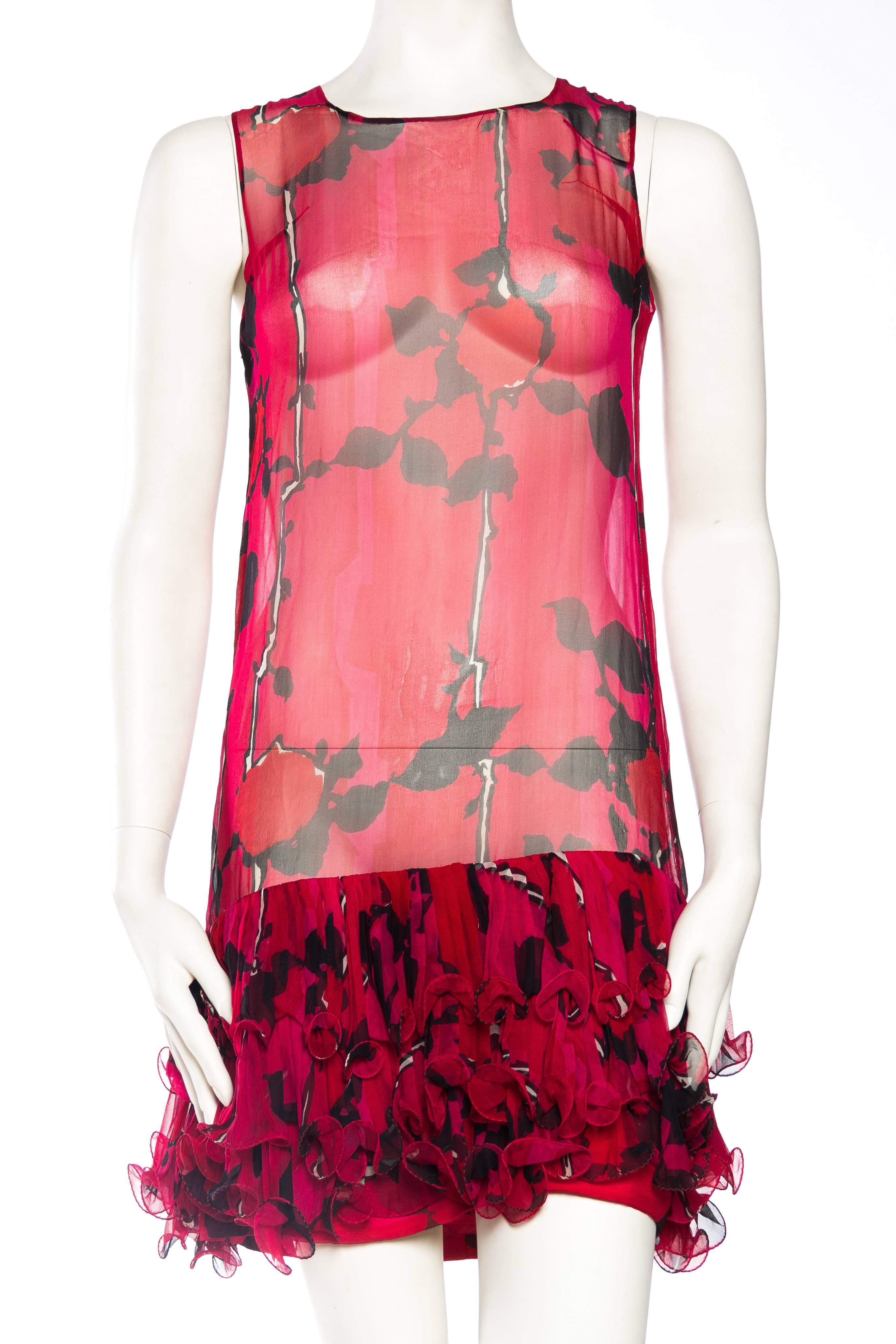 Pink Fabulous Sheer 1960S Silk Ruffled Summer Cocktail Dress
