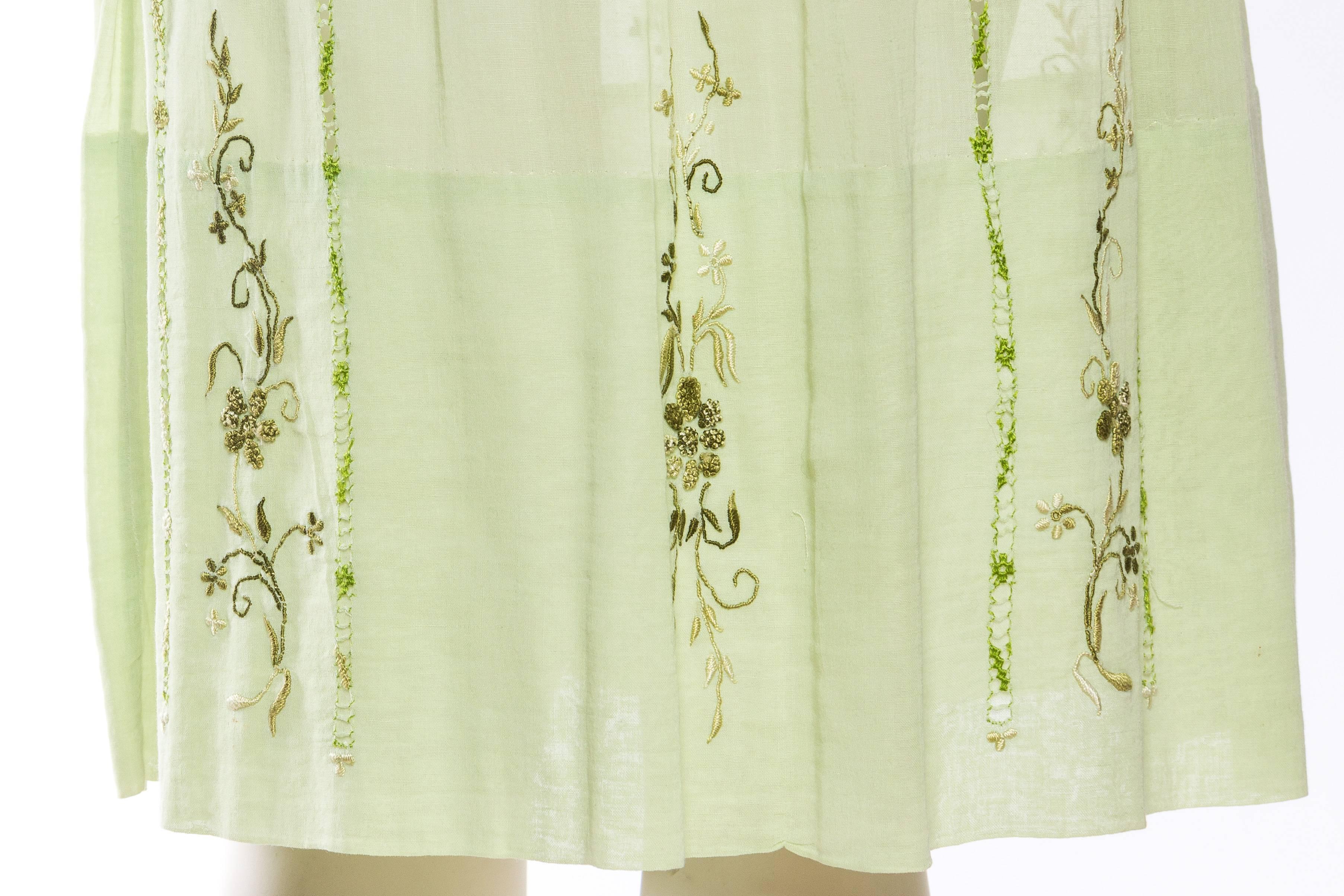 1920s-1940s Sheer Cotton Floral Embroidered Boho Folk Dress 4
