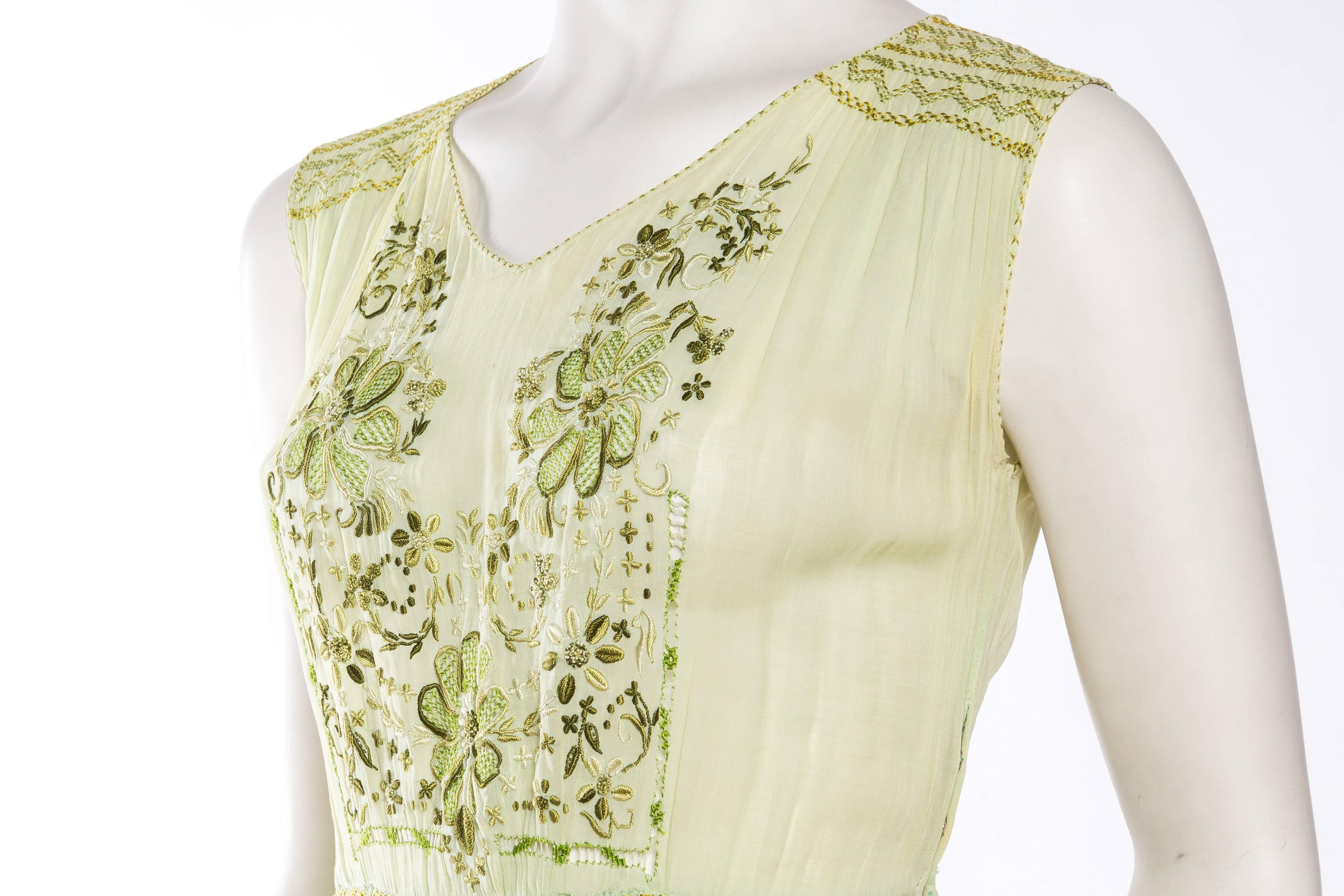1920s-1940s Sheer Cotton Floral Embroidered Boho Folk Dress 2