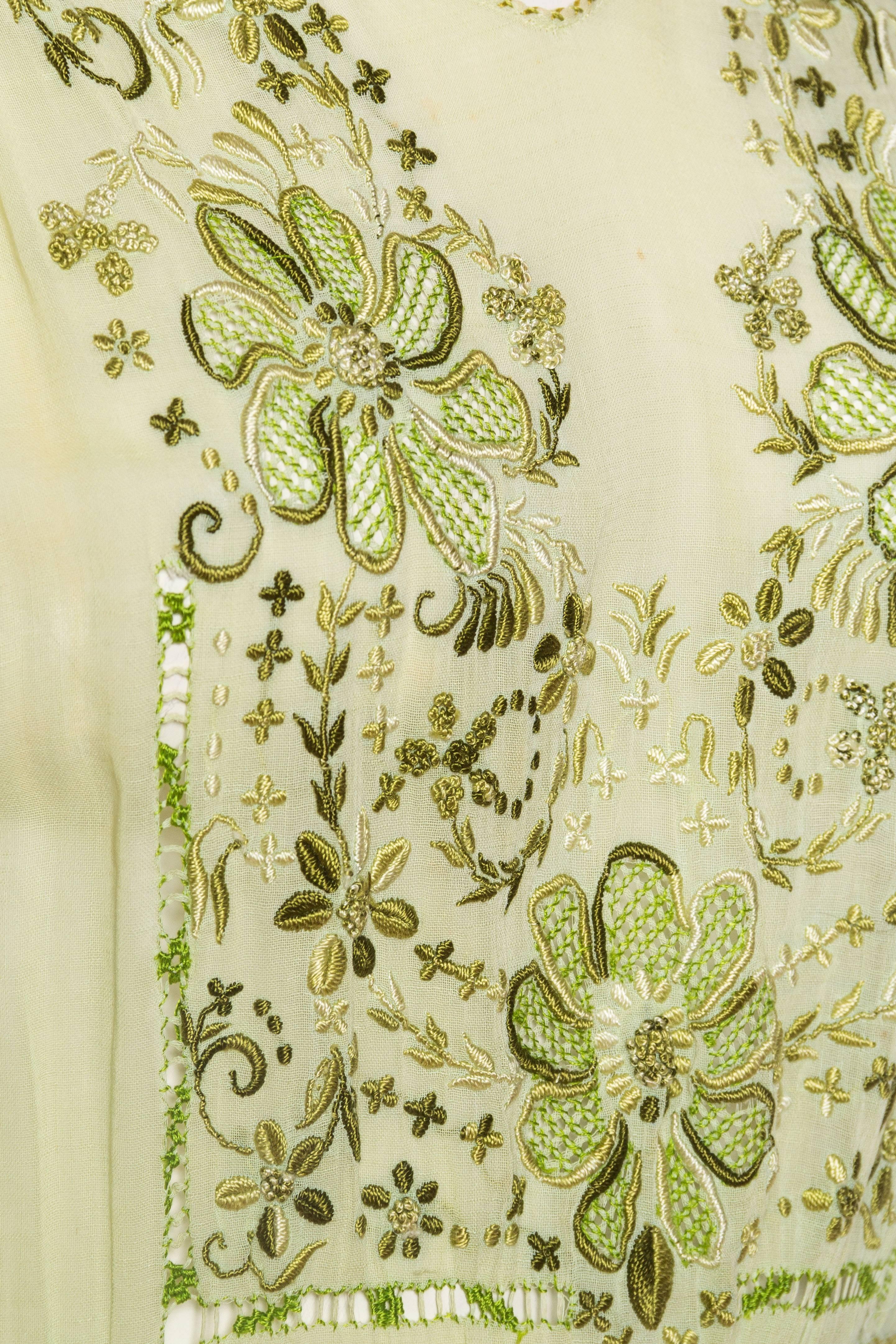 1920s-1940s Sheer Cotton Floral Embroidered Boho Folk Dress 5