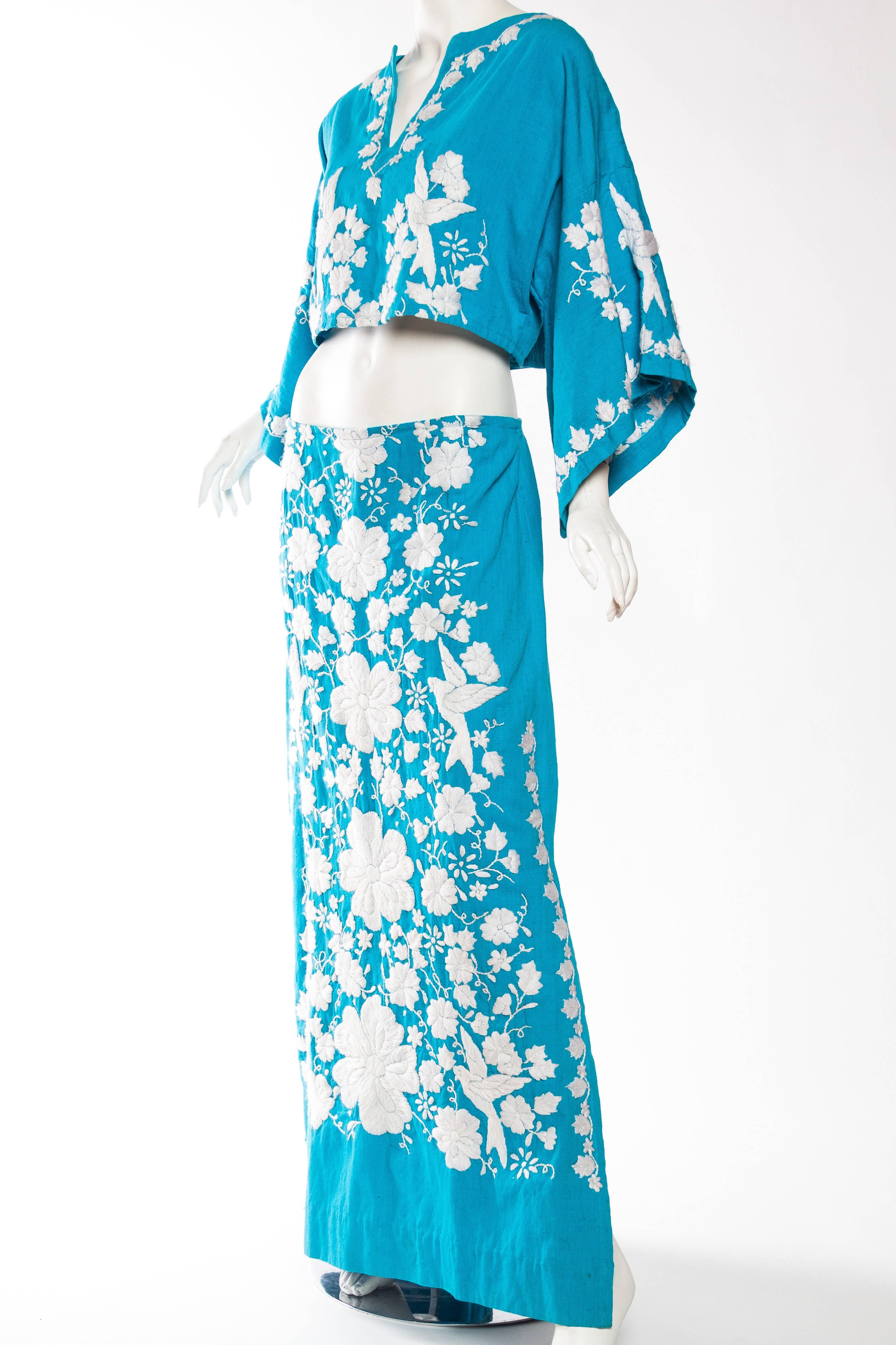 Blue Mexican Embroidered Two Piece Ensemble