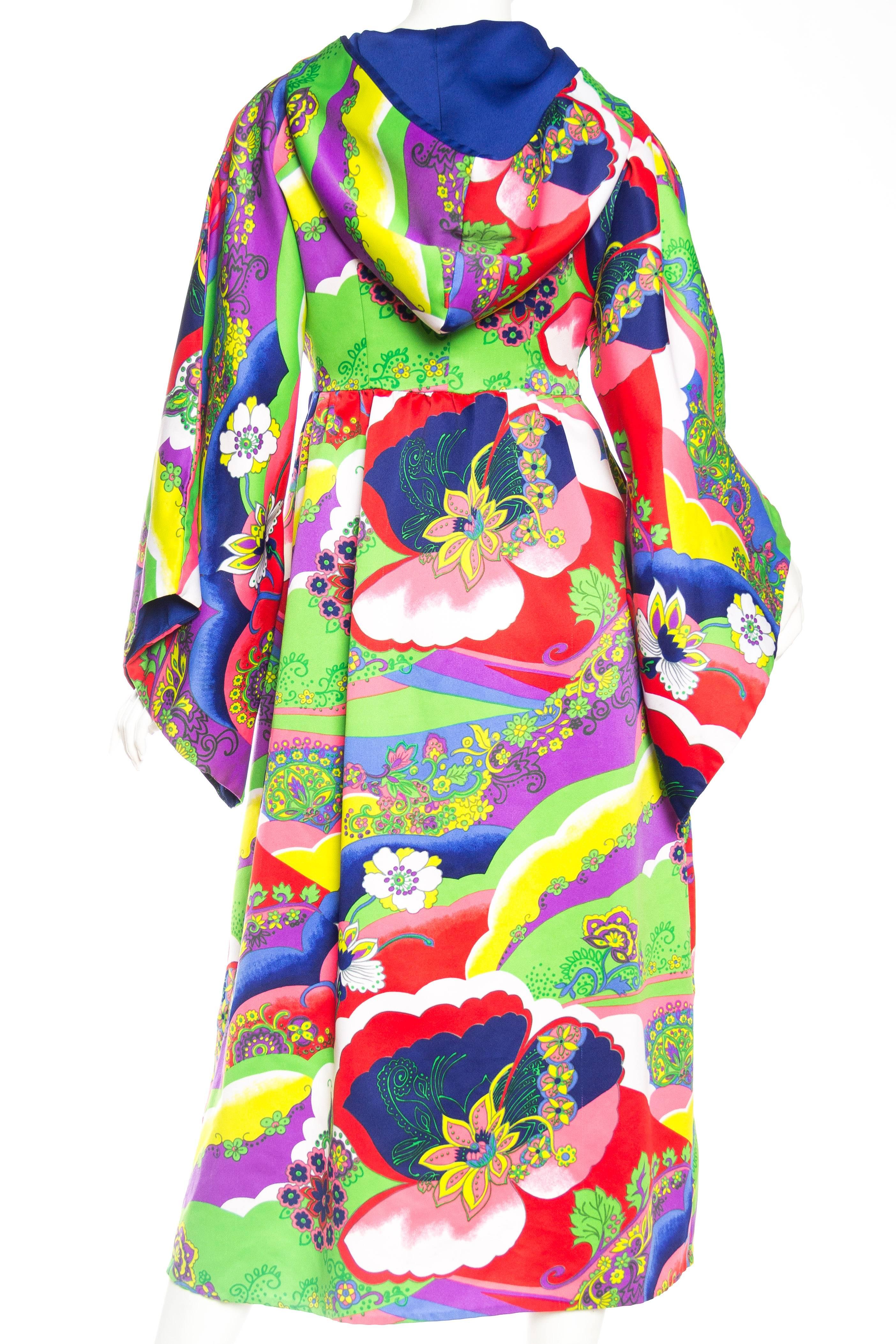 Women's 1970S Multicolor Psychedelic Polyester Empire Waist Bell Sleeve Hooded Dress Wi