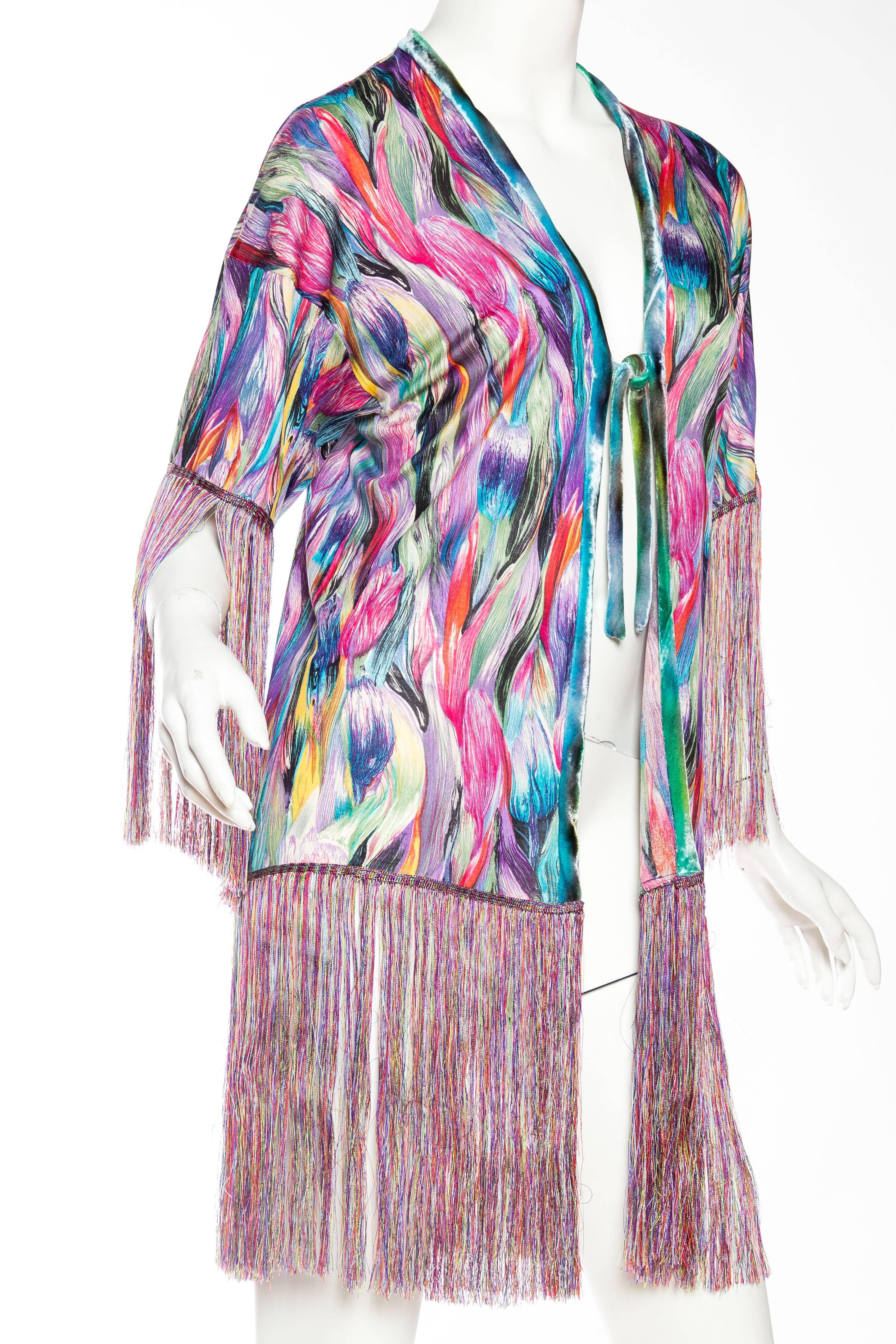 Slinky Silk Jersey Missoni Kimono with Fringe In Excellent Condition In New York, NY