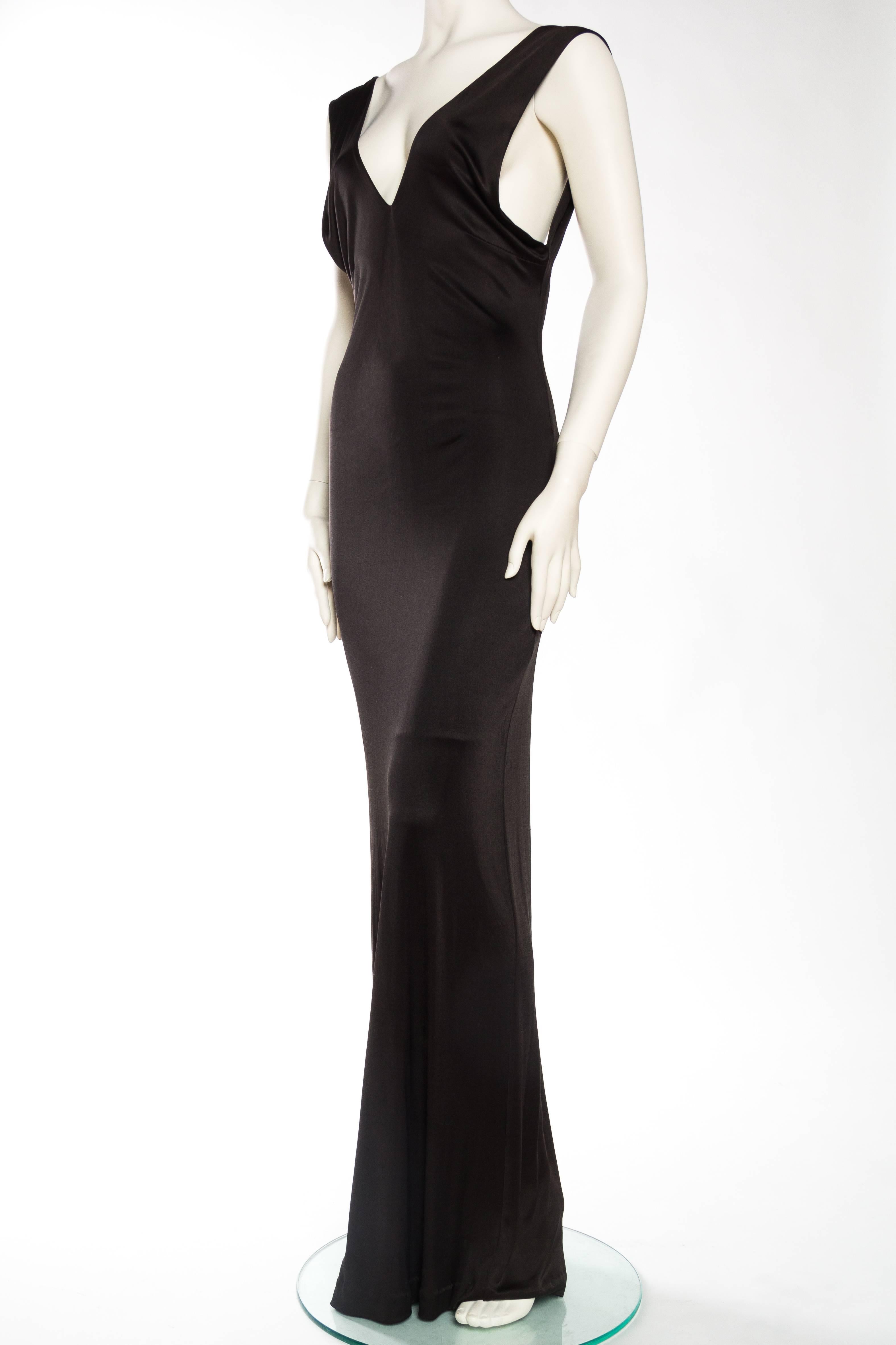 1990S VERSUS VERSACE Black Acetate & Nylon Jersey Backless Minimal Gown 1