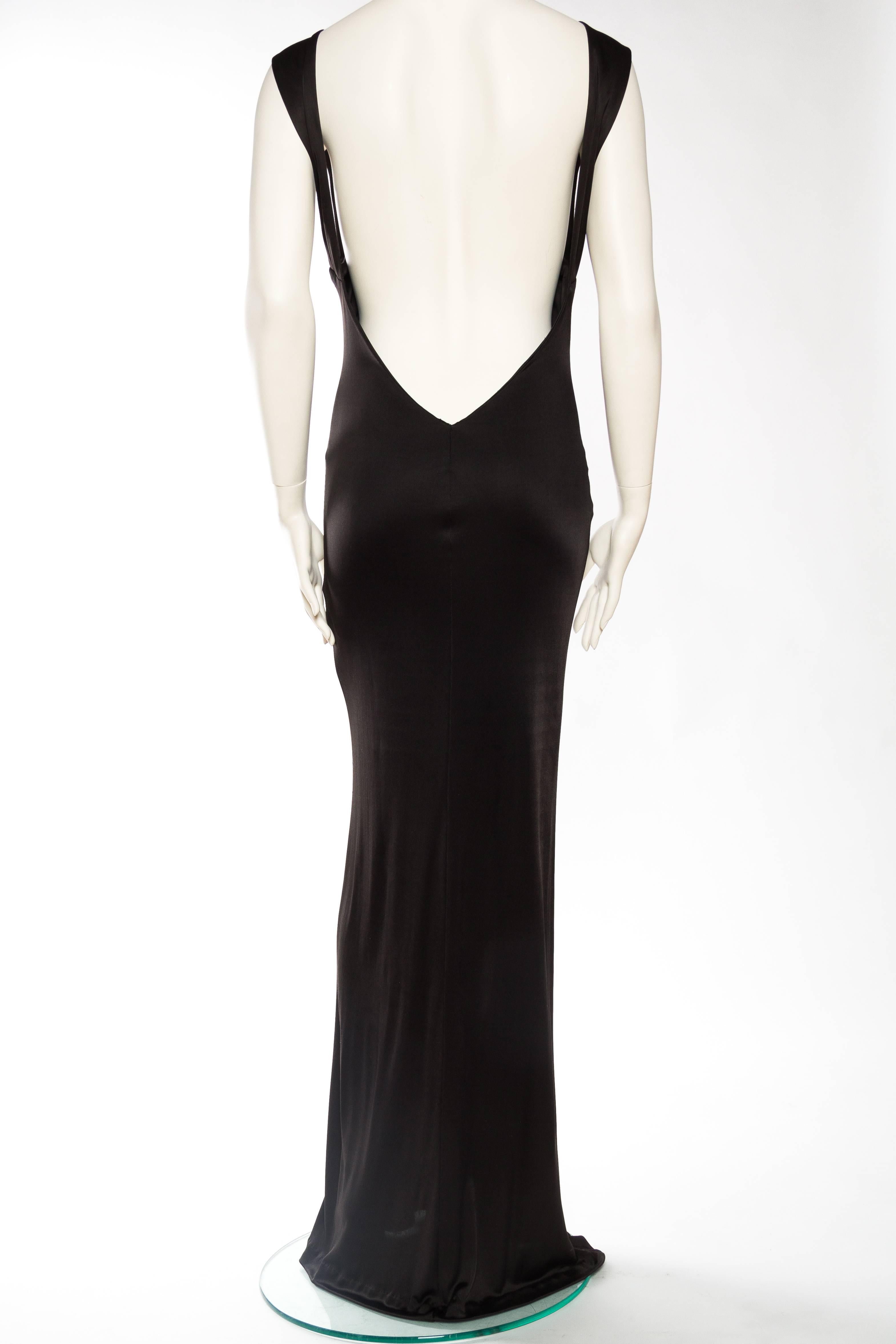 1990S VERSUS VERSACE Black Acetate & Nylon Jersey Backless Minimal Gown 3