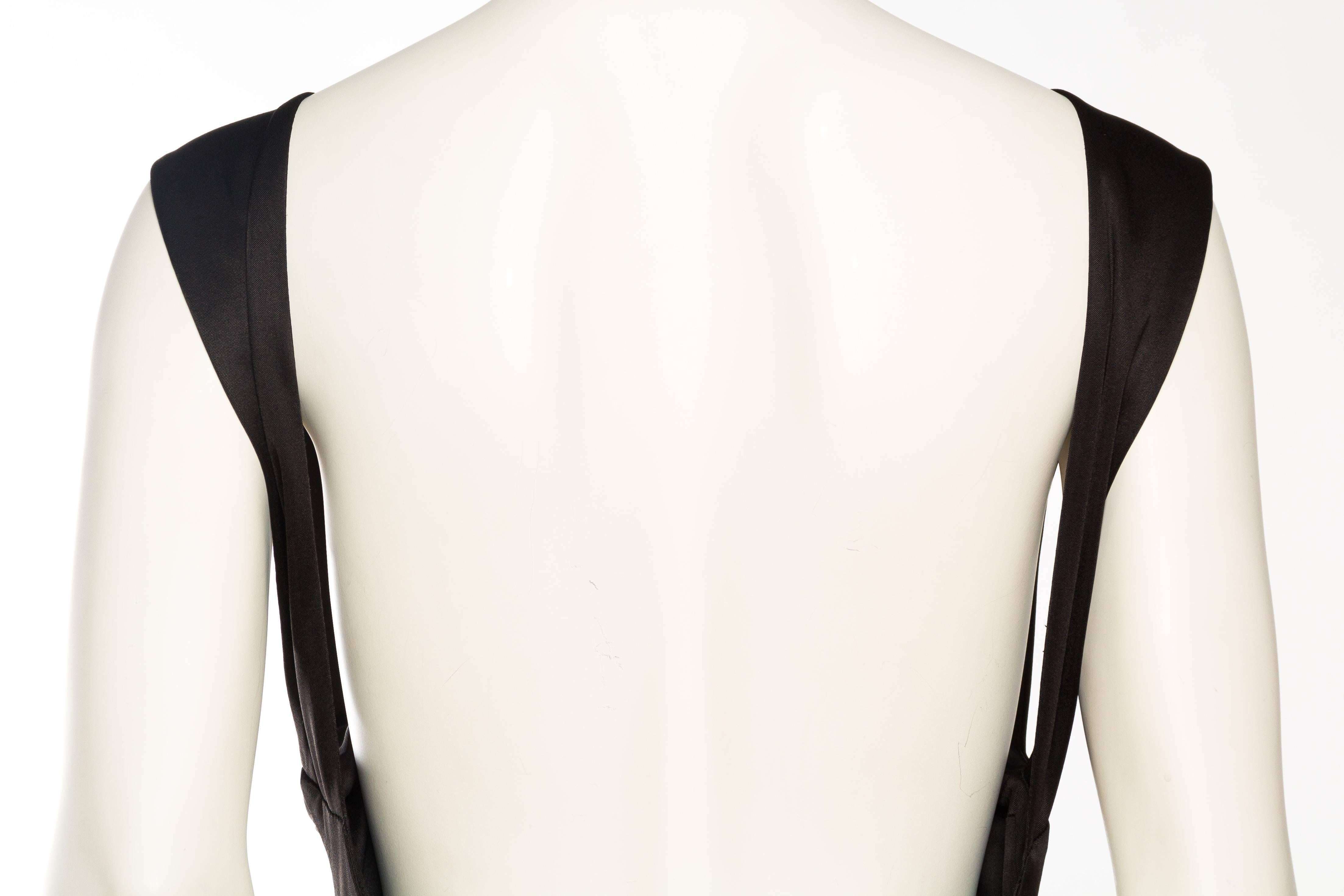 1990S VERSUS VERSACE Black Acetate & Nylon Jersey Backless Minimal Gown 5