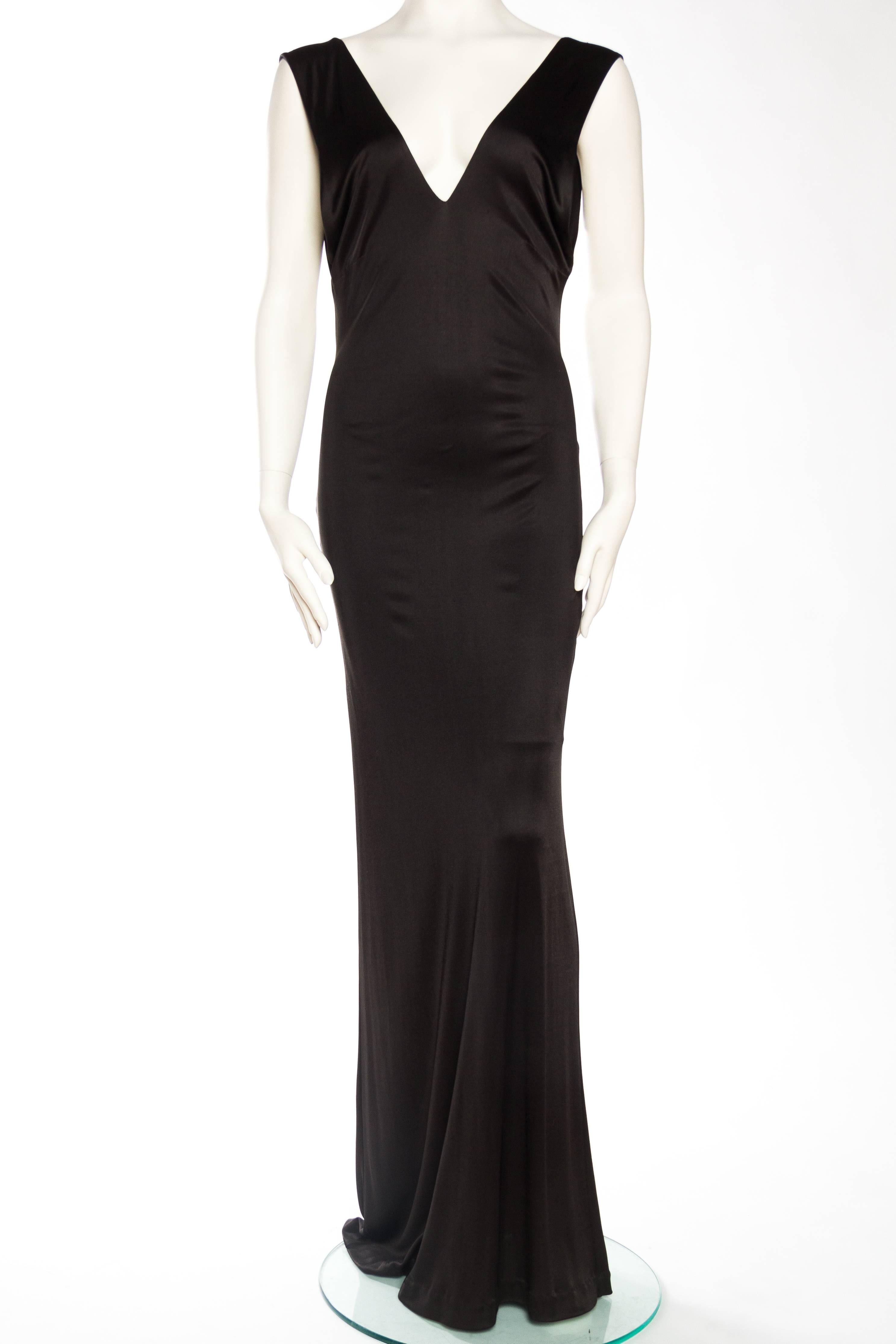 1990S VERSUS VERSACE Black Acetate & Nylon Jersey Backless Minimal Gown In Excellent Condition In New York, NY