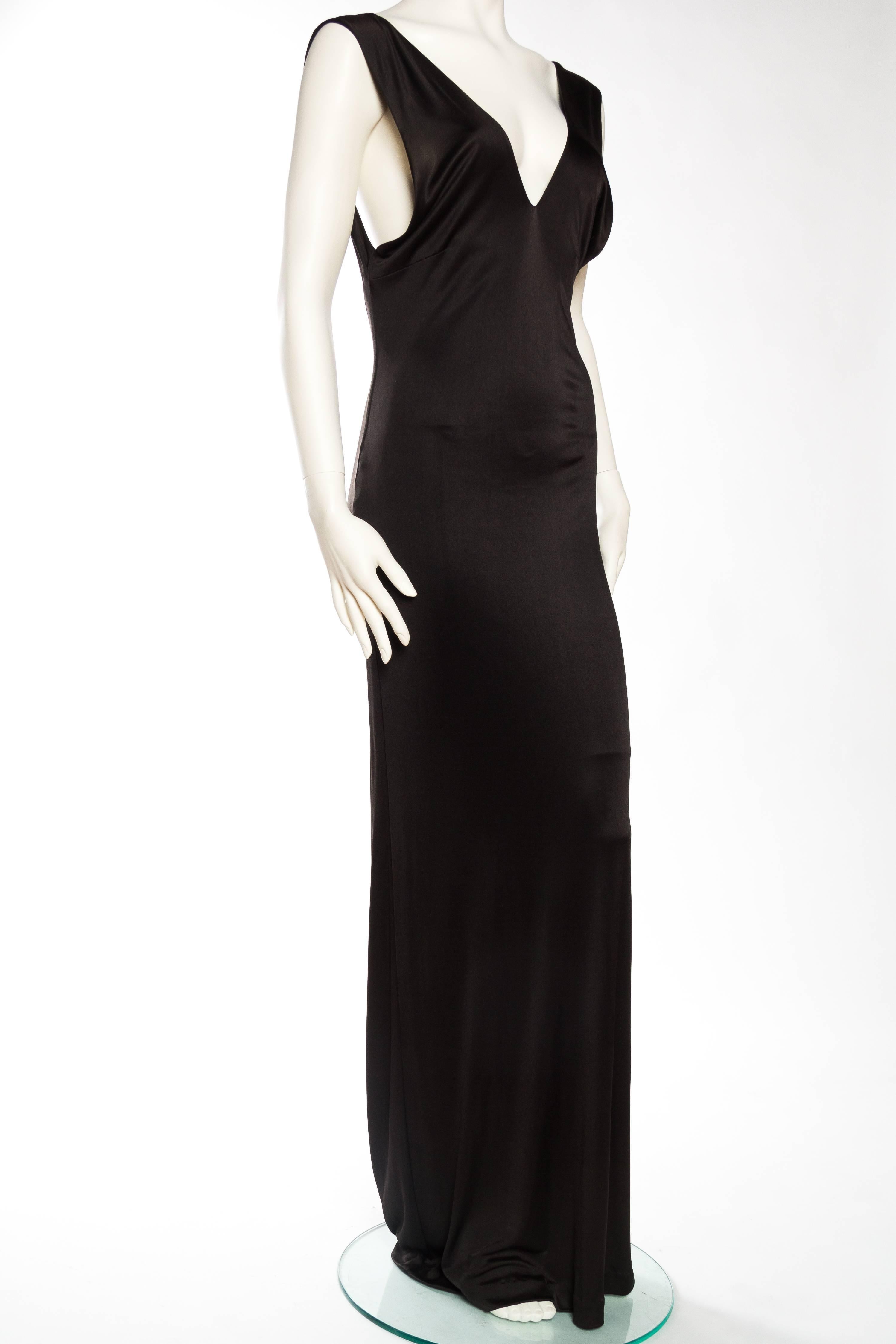 1990S VERSUS VERSACE Black Acetate & Nylon Jersey Backless Minimal Gown 2