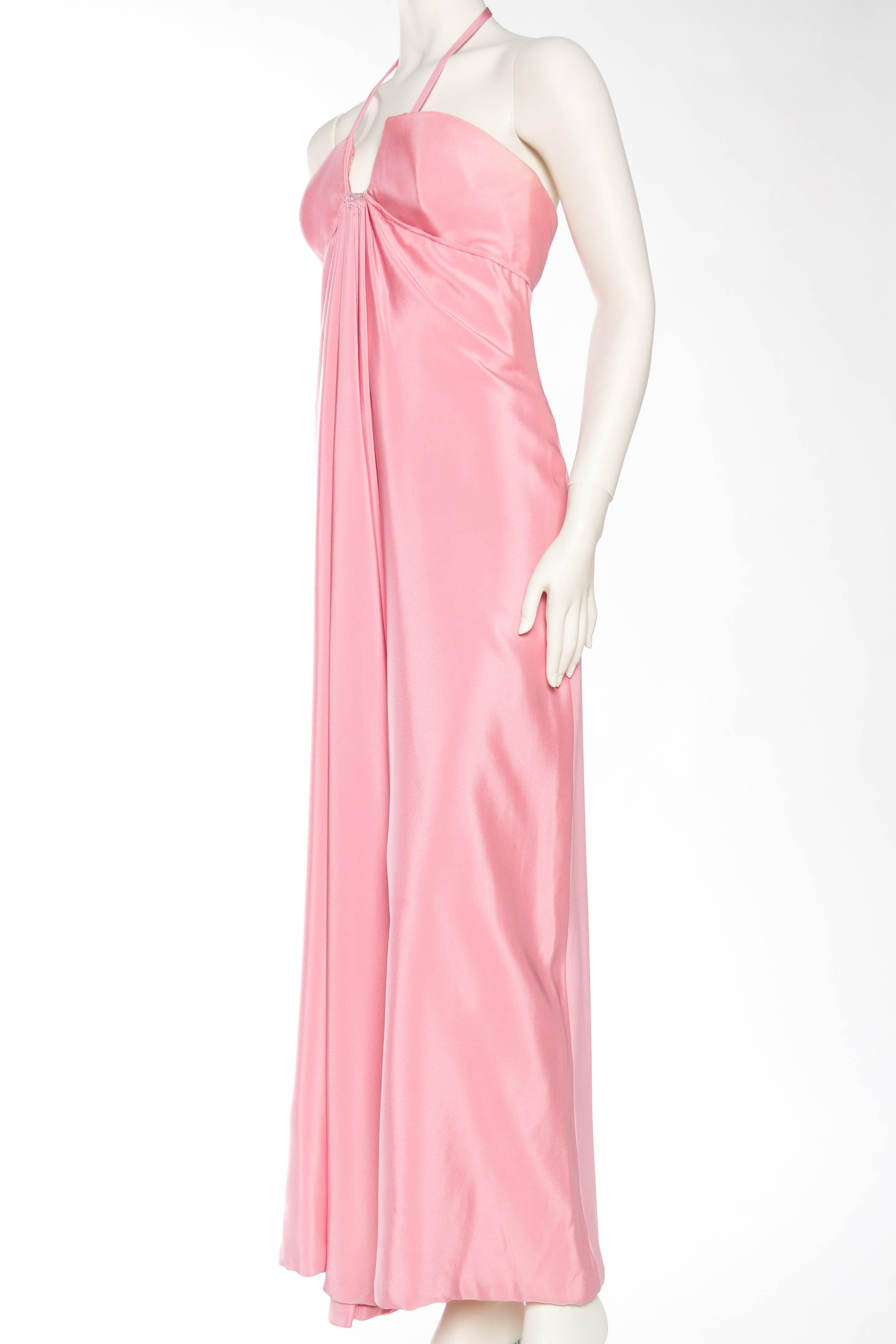 1970S  VALENTINO Style Baby Pink Haute Couture Silk Crepe Boned Empire Waist Go 1