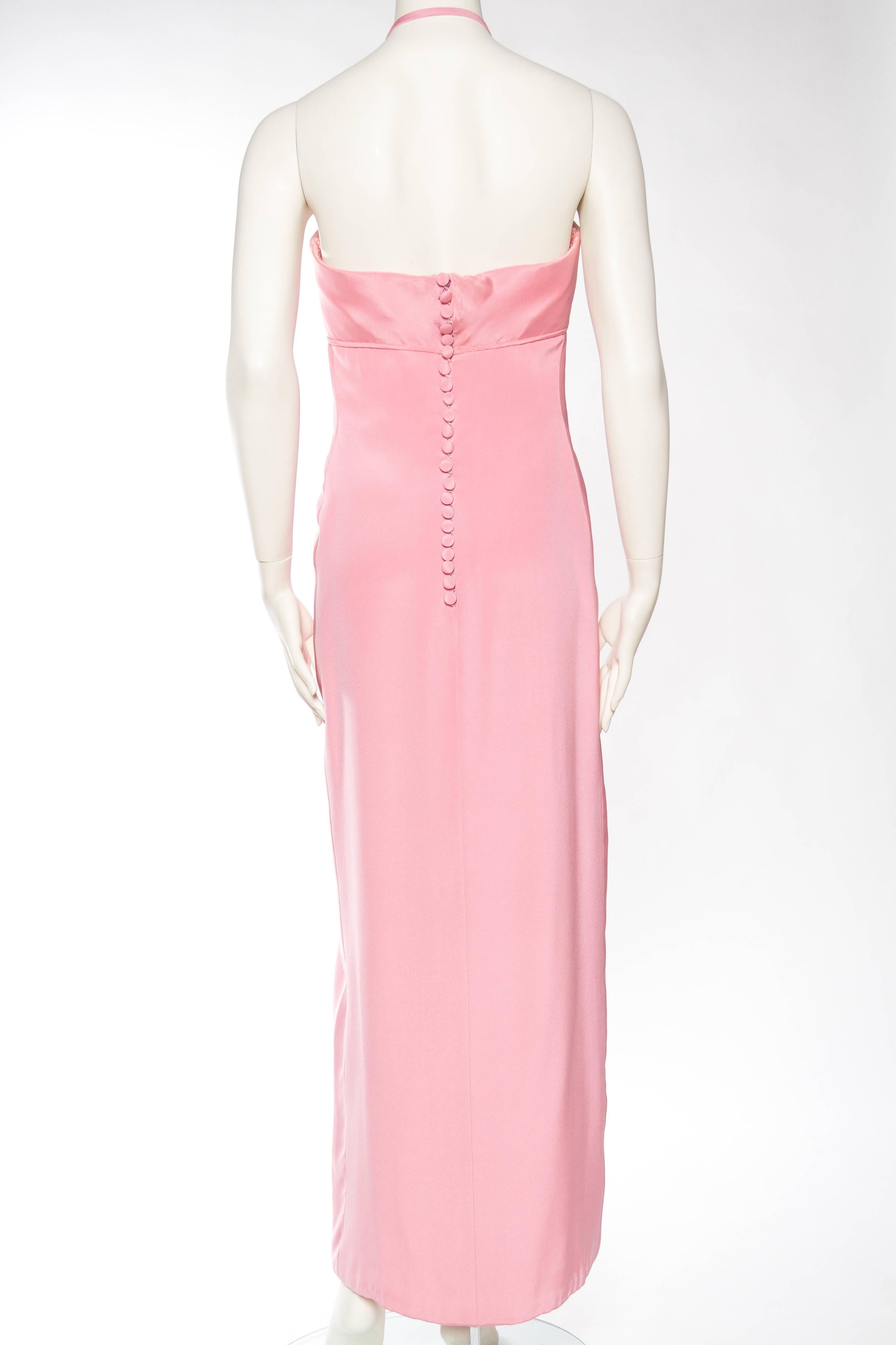 1970S  VALENTINO Style Baby Pink Haute Couture Silk Crepe Boned Empire Waist Go 2