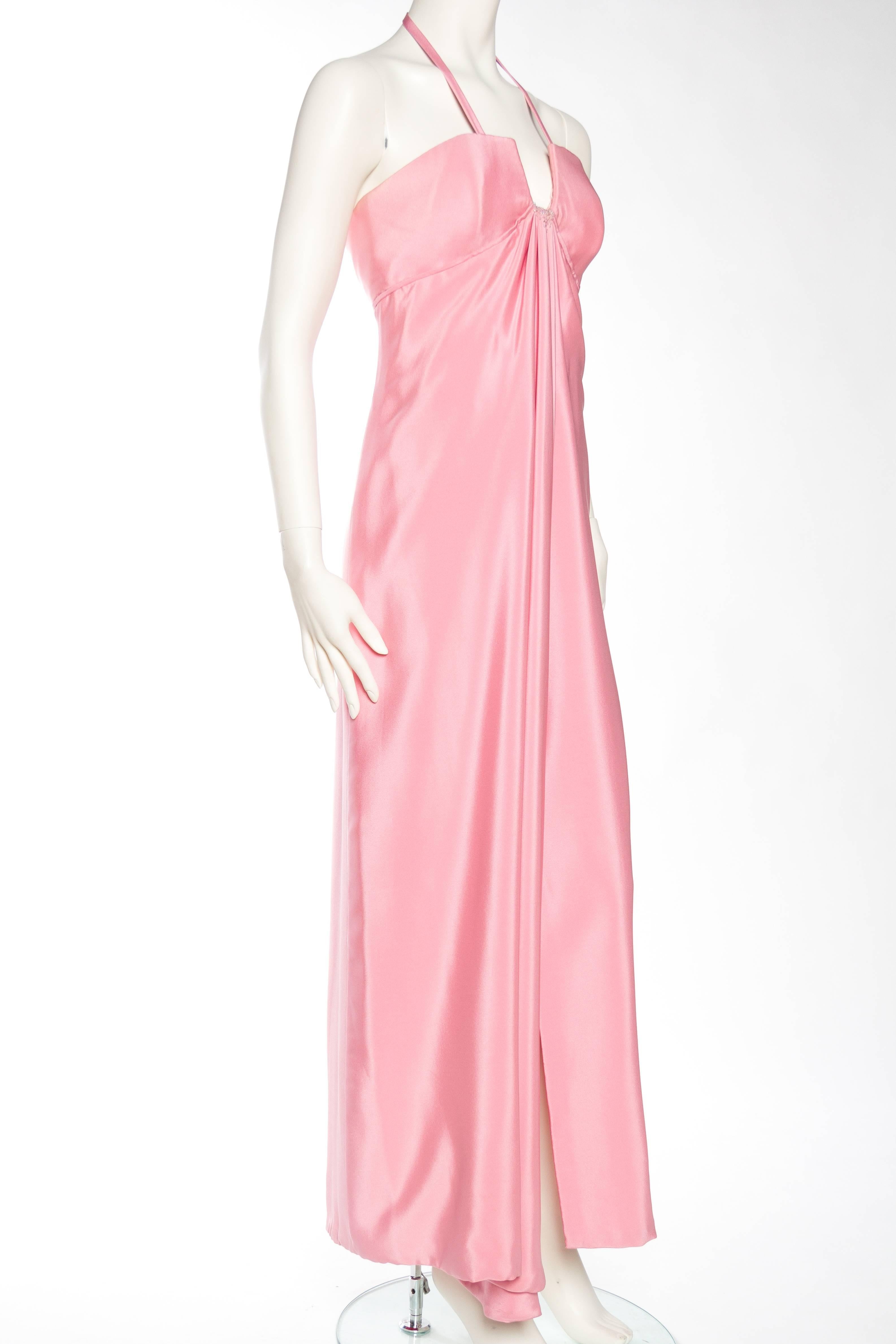 Women's 1970S  VALENTINO Style Baby Pink Haute Couture Silk Crepe Boned Empire Waist Go