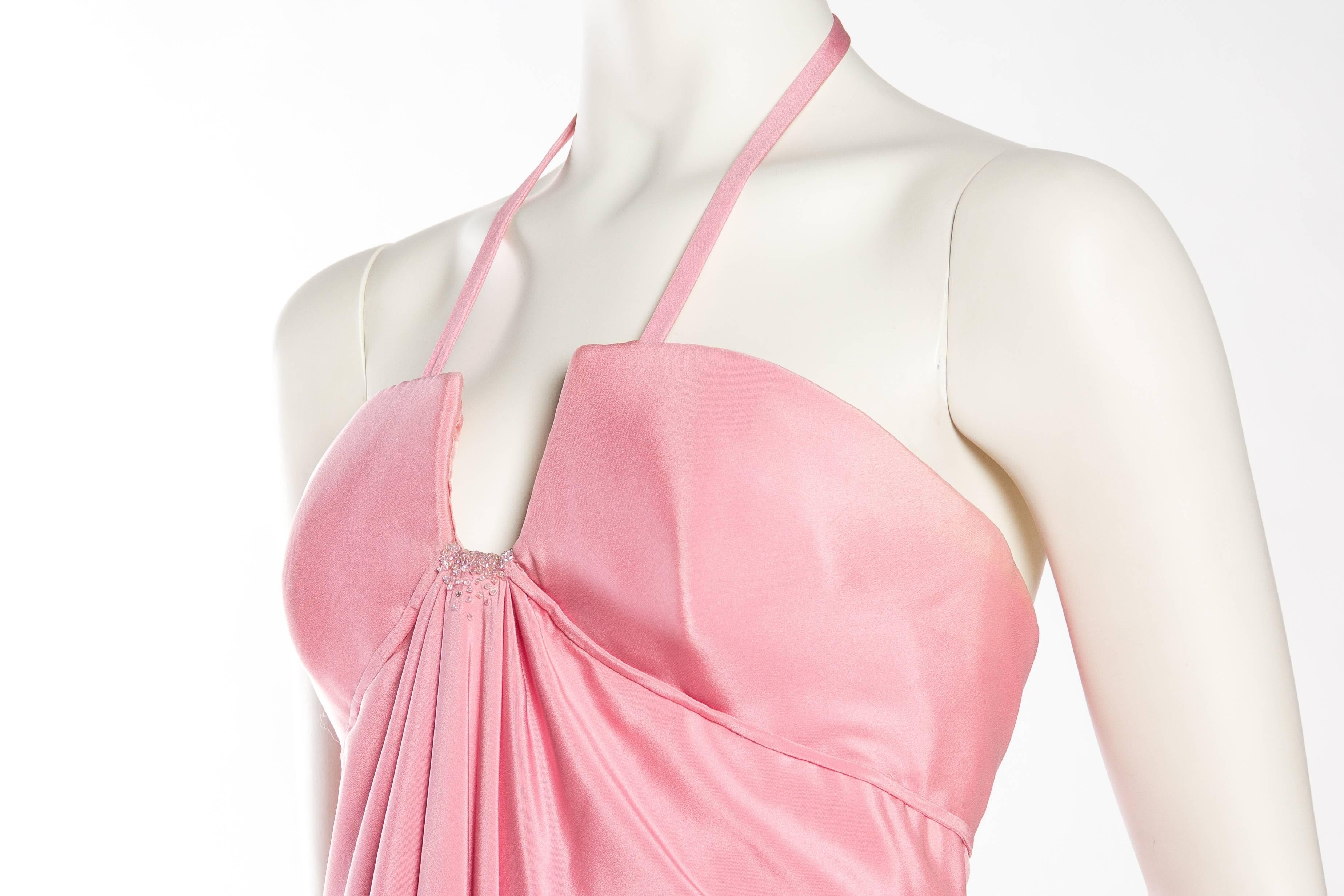 1970S  VALENTINO Style Baby Pink Haute Couture Silk Crepe Boned Empire Waist Go 3