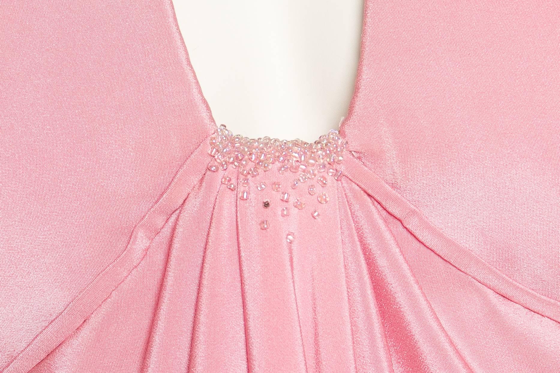 1970S  VALENTINO Style Baby Pink Haute Couture Silk Crepe Boned Empire Waist Go 4