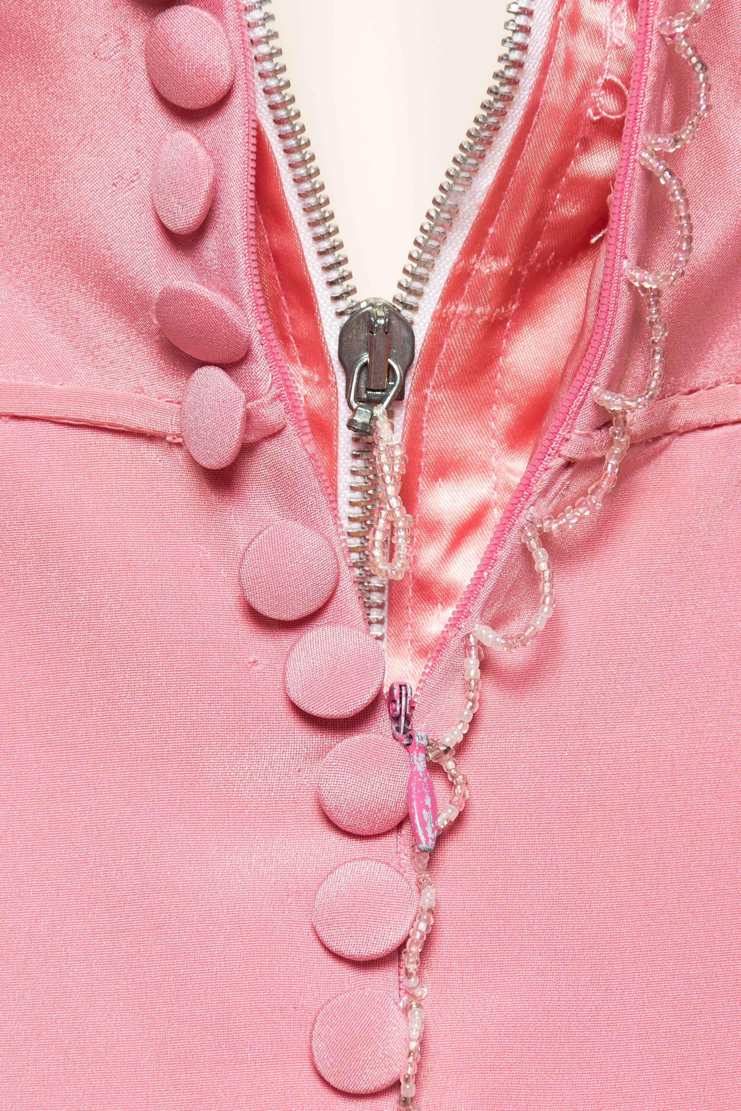 1970S  VALENTINO Style Baby Pink Haute Couture Silk Crepe Boned Empire Waist Go 5