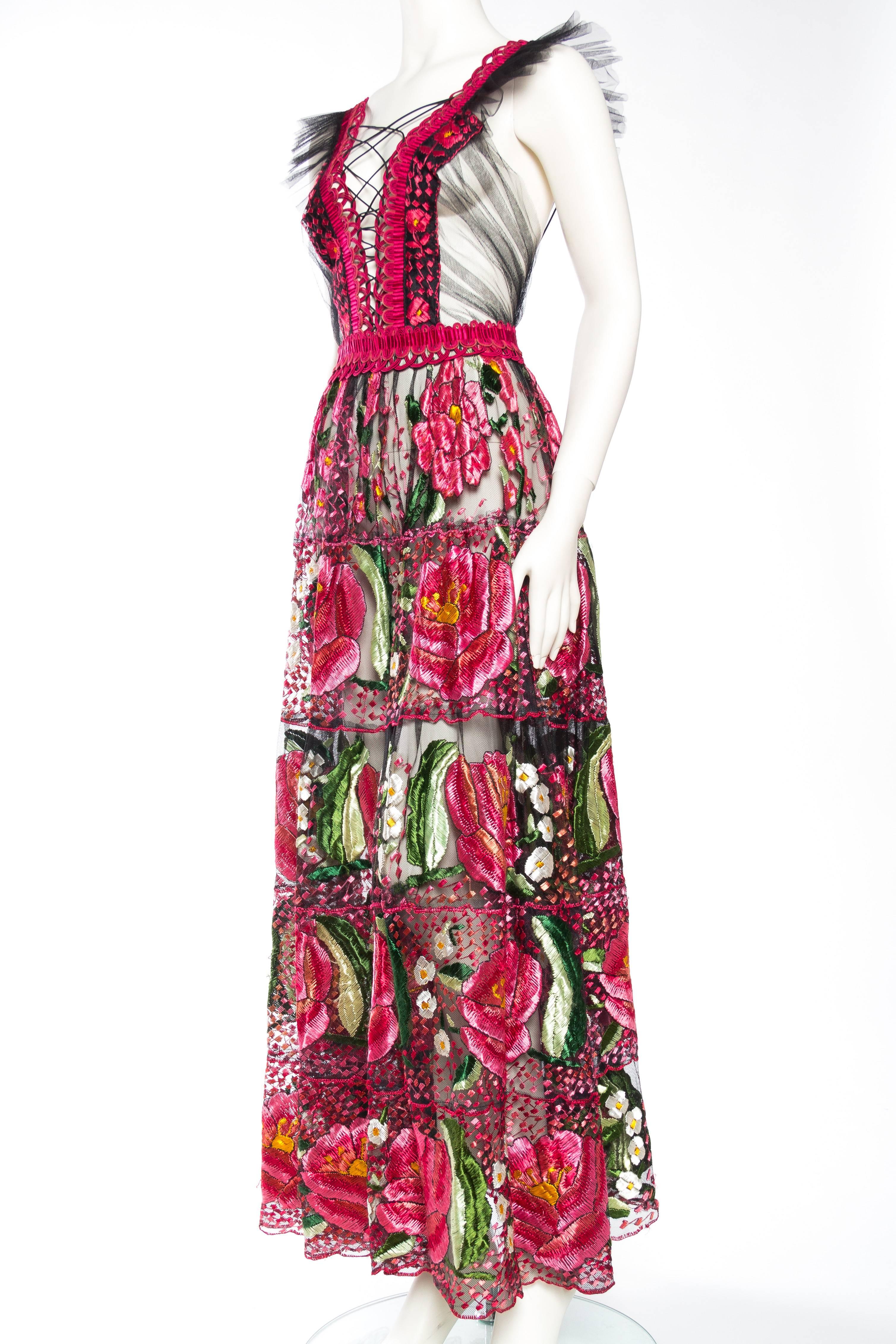 Bohemian Inspired Fully Embroidered Sheer Net Dress In Excellent Condition In New York, NY