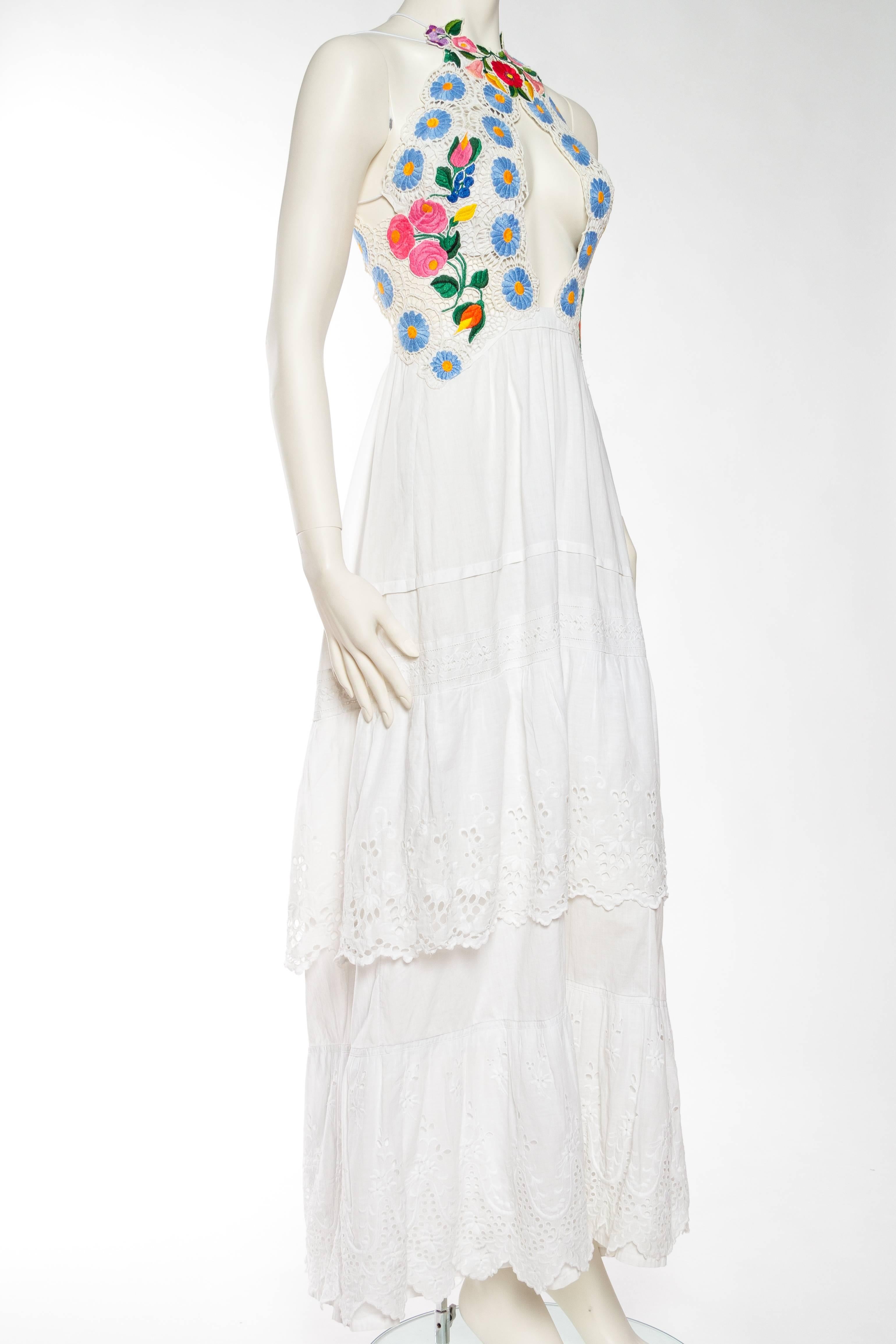 Hand Embroidered Eastern European and Victorian White Lace Dress In Excellent Condition In New York, NY
