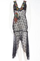 Reworked 1930s Sheer Lace Dress with Sequined Bird
